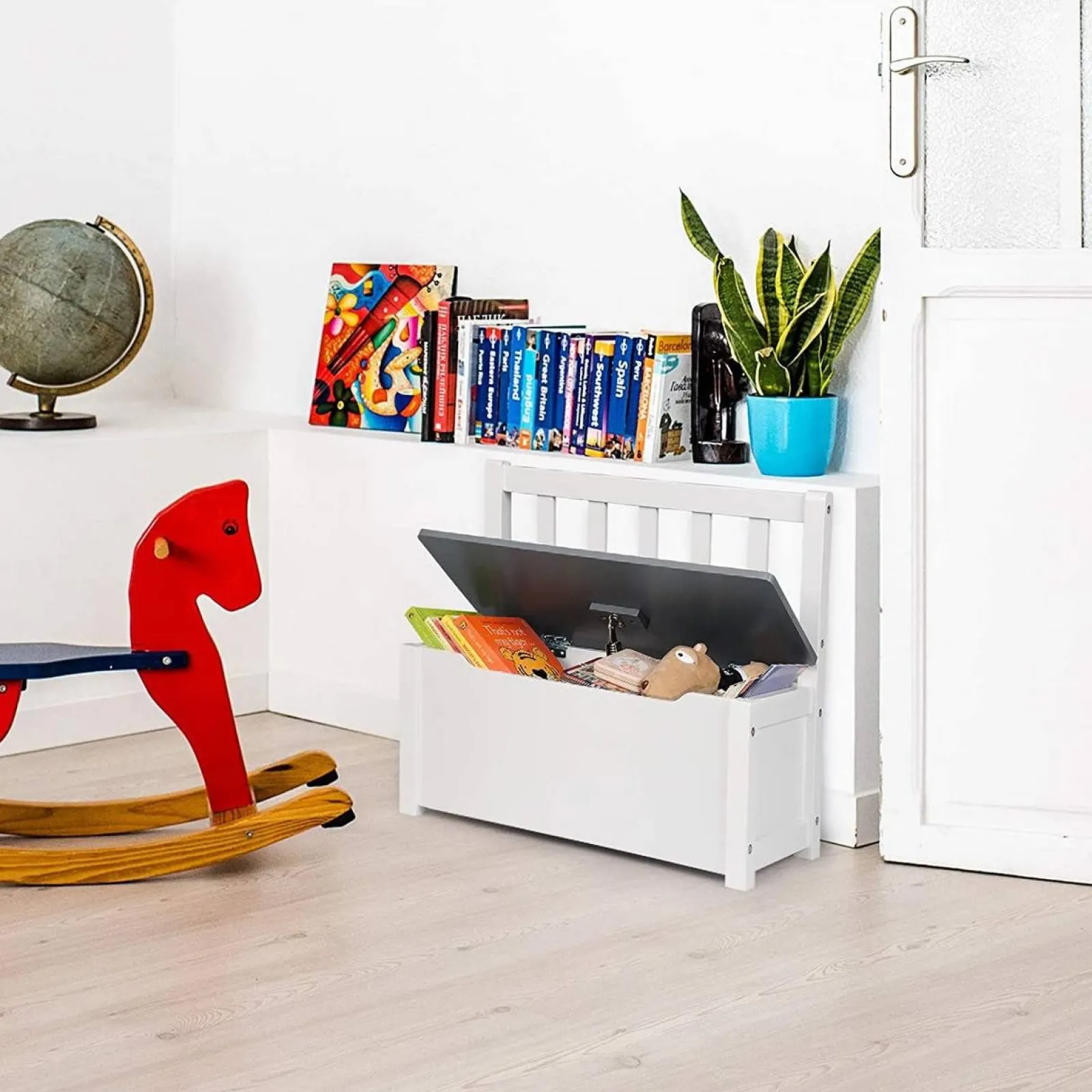 Little Helper Toy Box & Blanket Box | Toy Box & Blanket Box | Wooden Toy Storage Bench | Kids Toy Box | Crisp White & Charcoal Grey