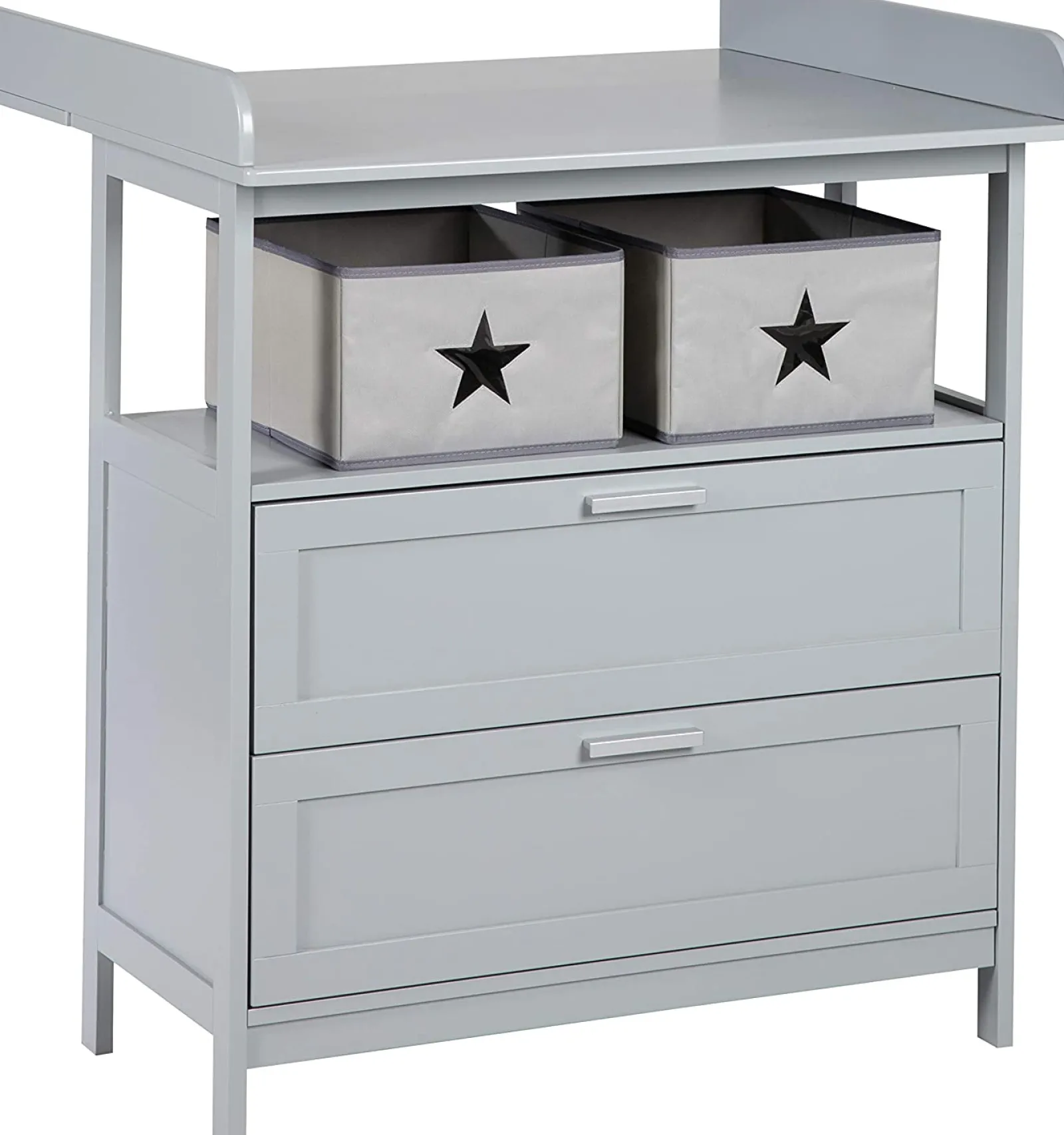 Little Helper Changing Units & Changing Tables & Dressers | Little Star Baby Changing Unit | Fabric Storage Boxes & 2 Drawers | Warm Grey