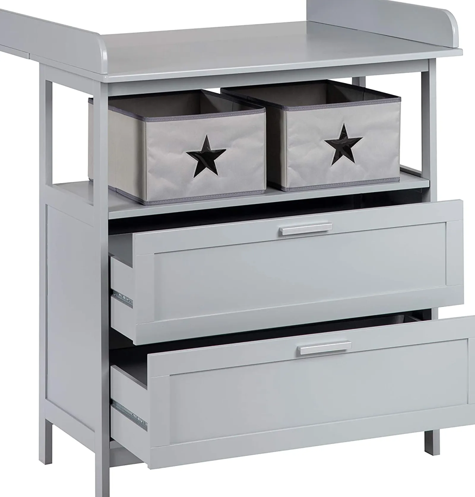Little Helper Changing Units & Changing Tables & Dressers | Little Star Baby Changing Unit | Fabric Storage Boxes & 2 Drawers | Warm Grey