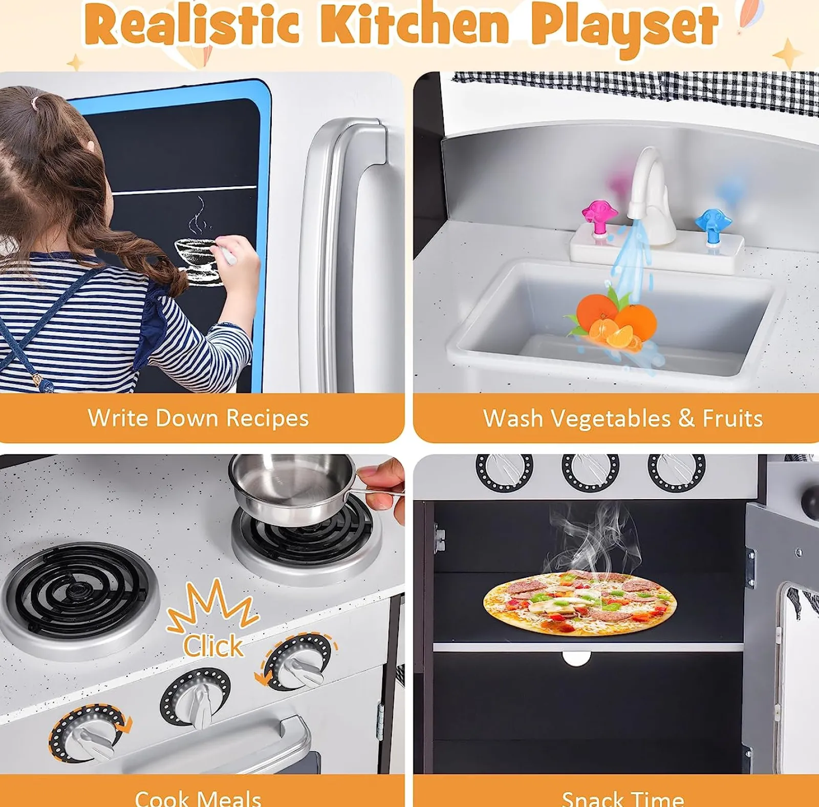 Little Helper Toy Kitchens | Role Play Toys & Pretend Play | Luxury Montessori Inspired Toy Kitchen | Blackboard | Microwave | Realistic Sounds & Accessories