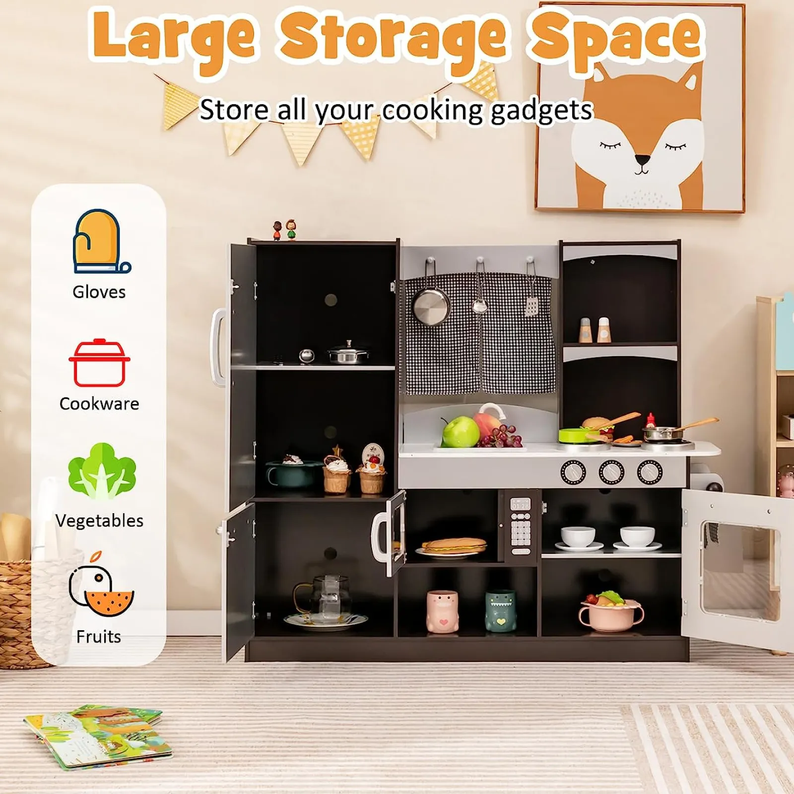 Little Helper Toy Kitchens | Role Play Toys & Pretend Play | Luxury Montessori Inspired Toy Kitchen | Blackboard | Microwave | Realistic Sounds & Accessories