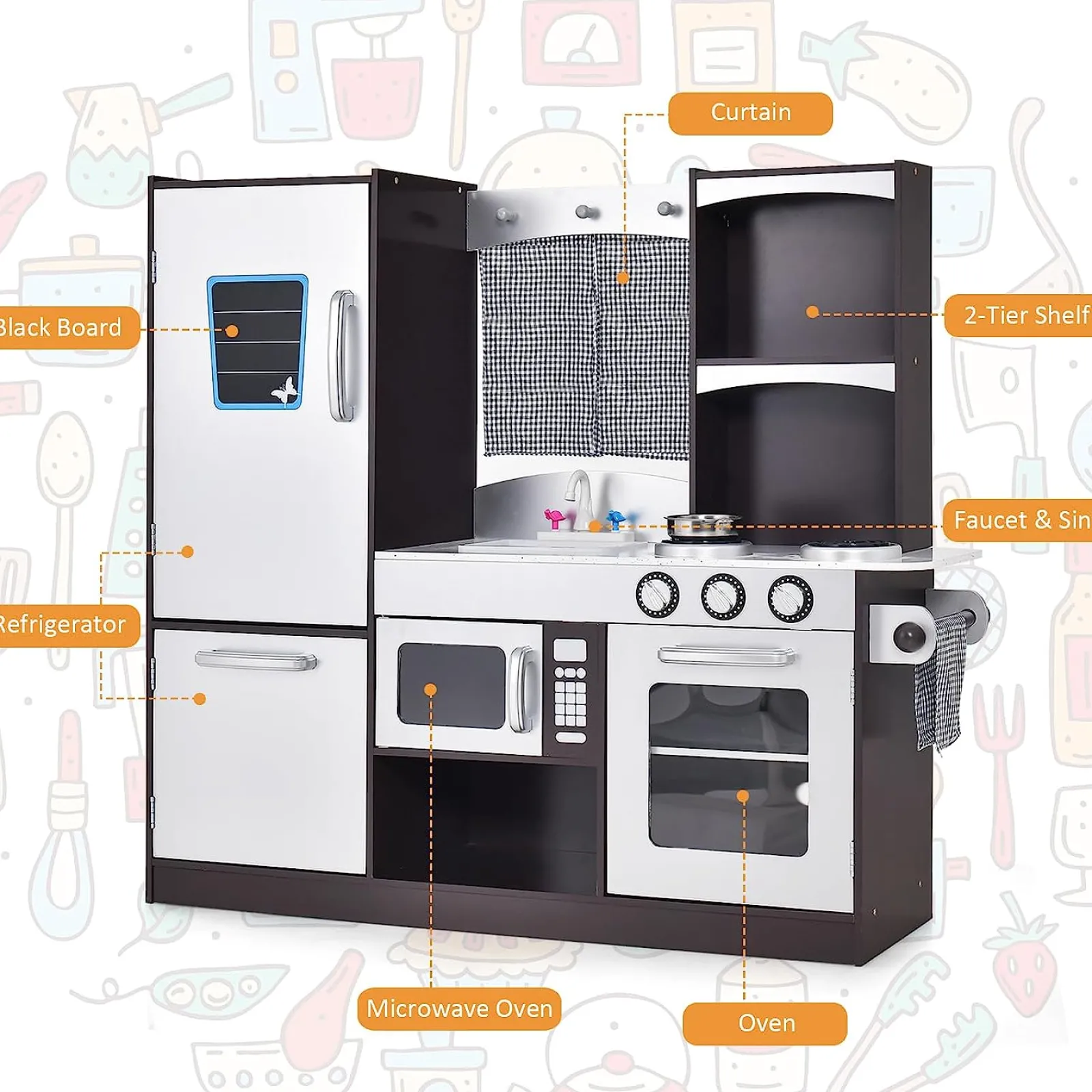 Little Helper Toy Kitchens | Role Play Toys & Pretend Play | Luxury Montessori Inspired Toy Kitchen | Blackboard | Microwave | Realistic Sounds & Accessories