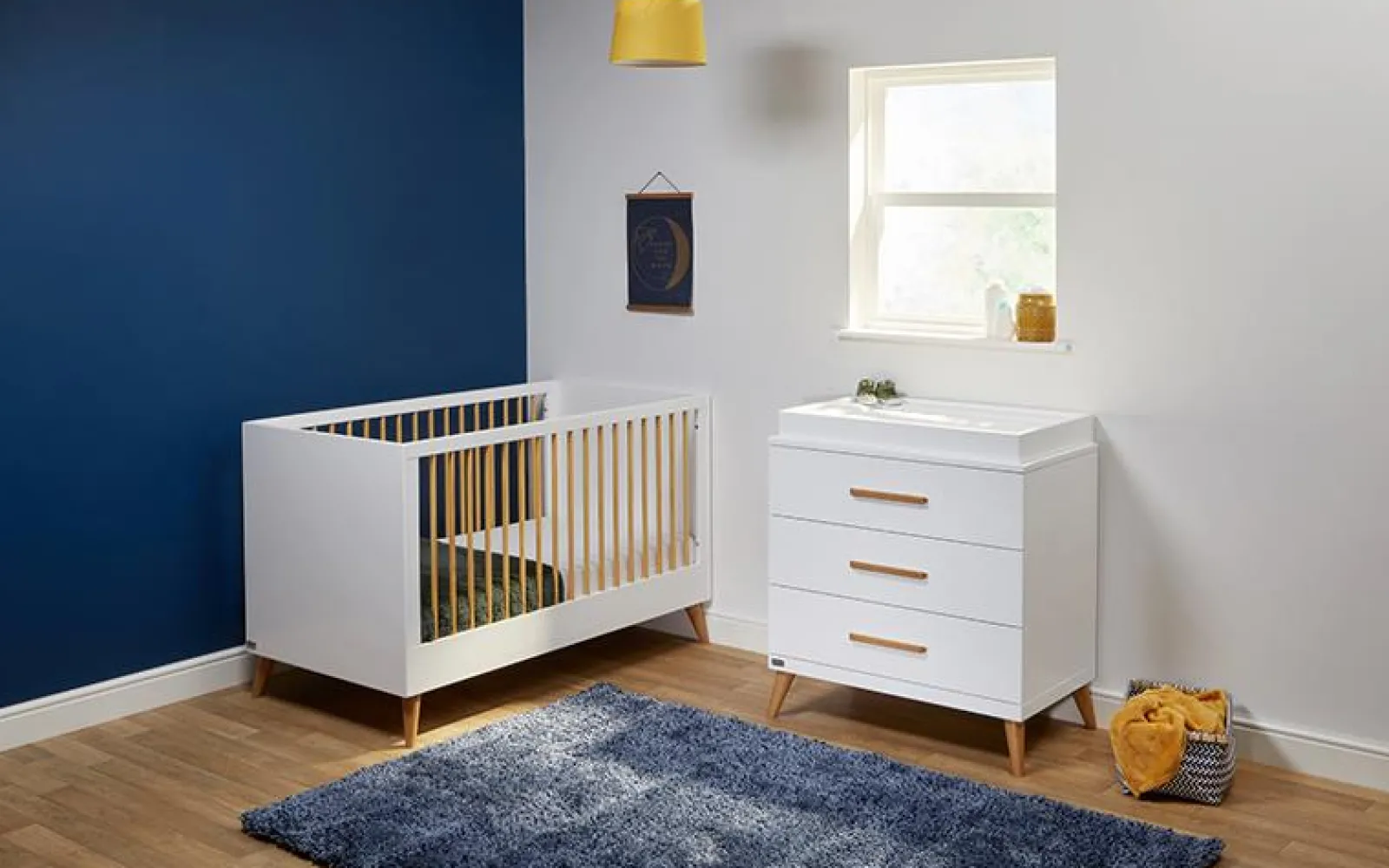Little Helper Nursery Furniture Sets | Melody Nursery Collection | 2-in-1 Cot & Toddler Bed | Chest Of Drawers | Optic White & Corkscrew Pine