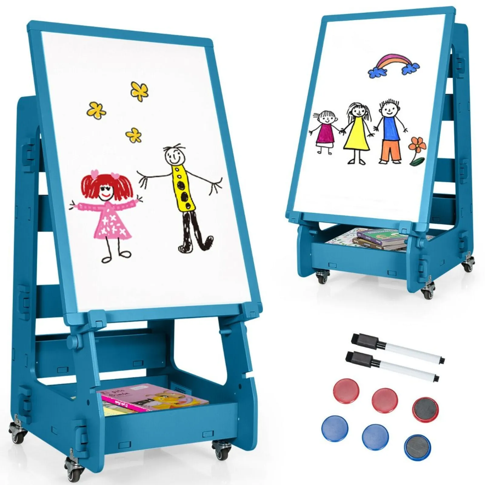Little Helper Easels & Accessories | Kids Easels & Accessories | Mobile Montessori Height Adjustable Wood Easel | Magnetic Whiteboard | Magnets | Storage | 3 years +