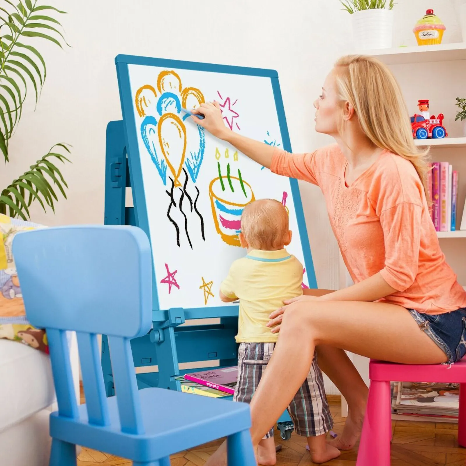 Little Helper Easels & Accessories | Kids Easels & Accessories | Mobile Montessori Height Adjustable Wood Easel | Magnetic Whiteboard | Magnets | Storage | 3 years +