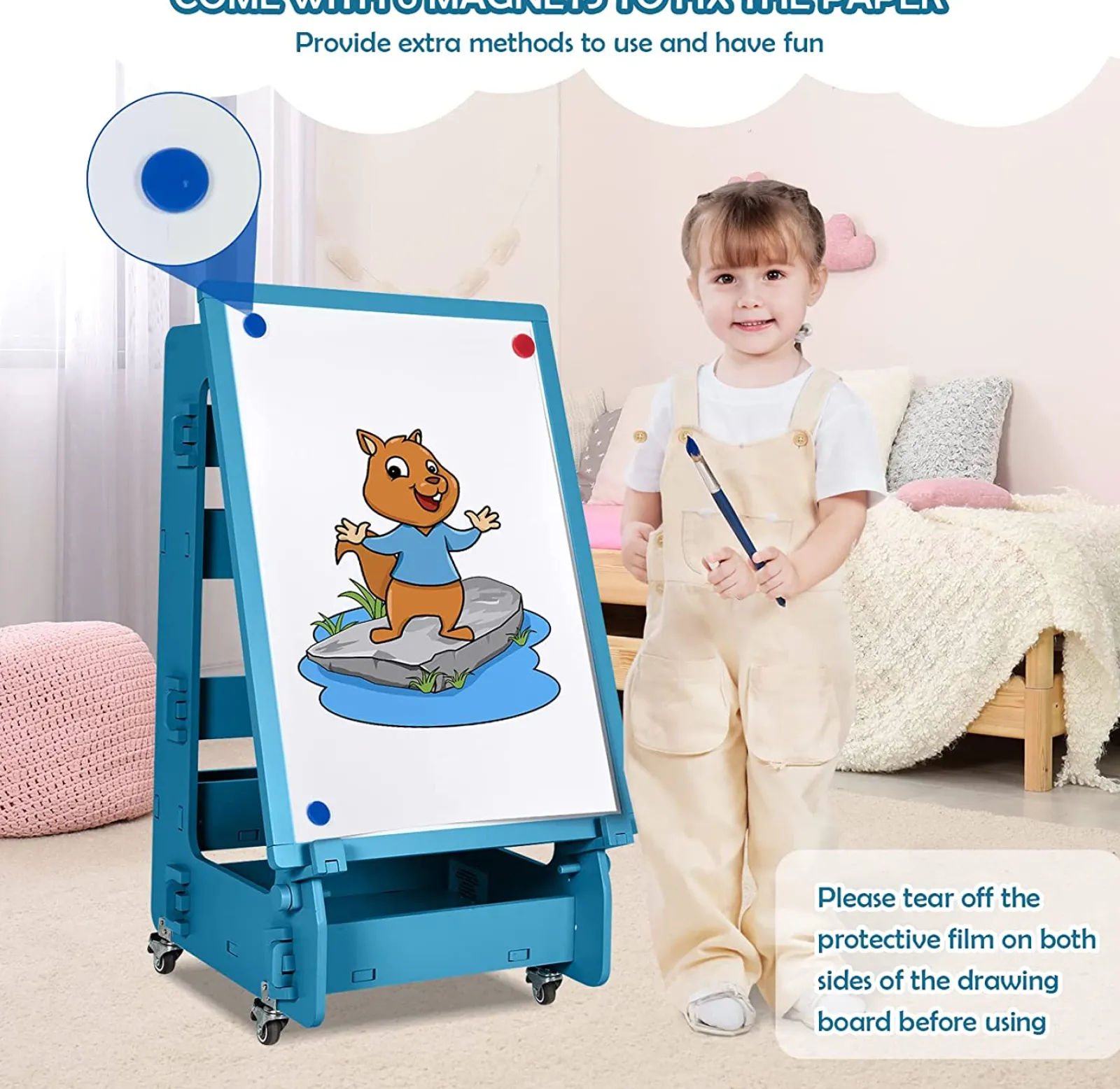 Little Helper Easels & Accessories | Kids Easels & Accessories | Mobile Montessori Height Adjustable Wood Easel | Magnetic Whiteboard | Magnets | Storage | 3 years +