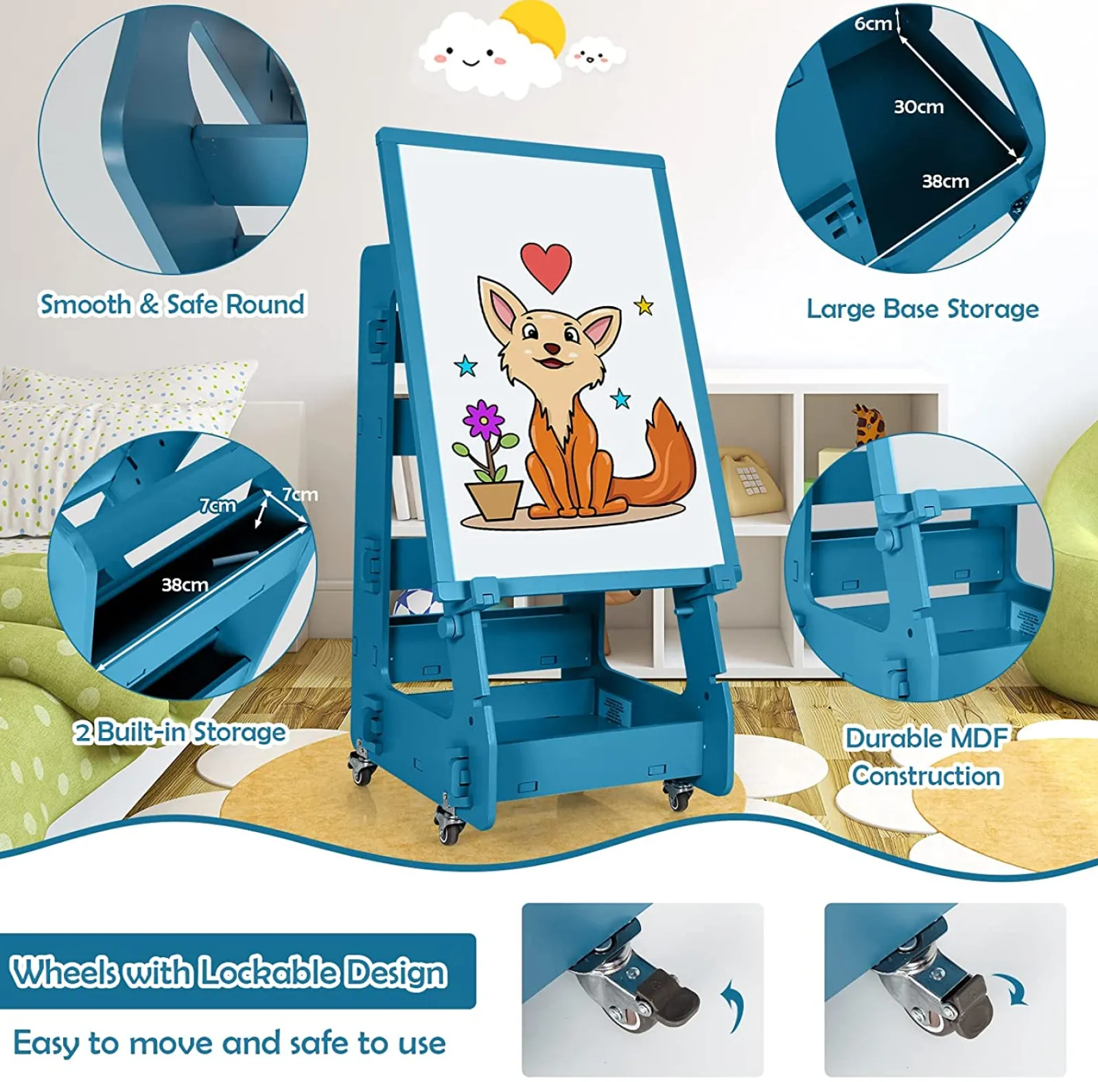 Little Helper Easels & Accessories | Kids Easels & Accessories | Mobile Montessori Height Adjustable Wood Easel | Magnetic Whiteboard | Magnets | Storage | 3 years +