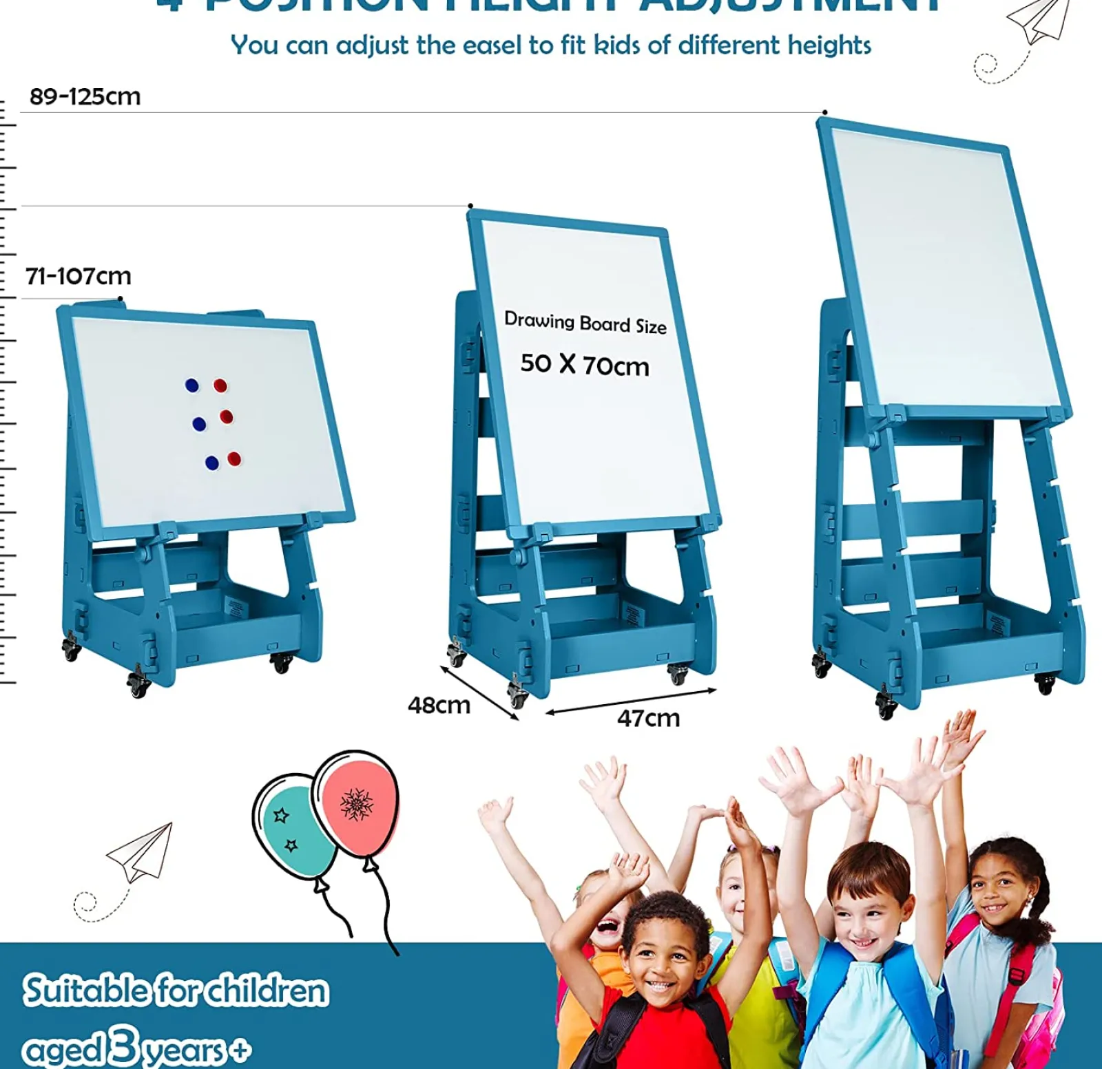 Little Helper Easels & Accessories | Kids Easels & Accessories | Mobile Montessori Height Adjustable Wood Easel | Magnetic Whiteboard | Magnets | Storage | 3 years +