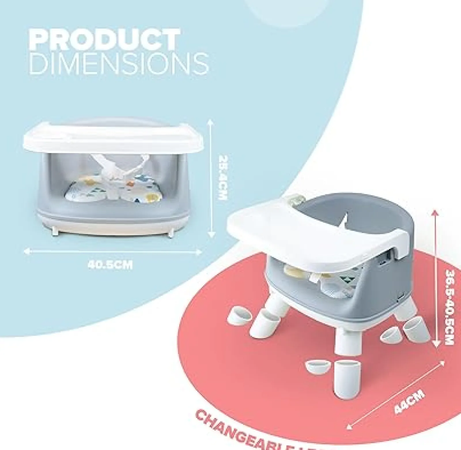 Little Helper Booster Seats & Support Seats | Modern Booster Seat Dining Chair | Portable High Chair | Booster Cushion | Grey & White | 3m+