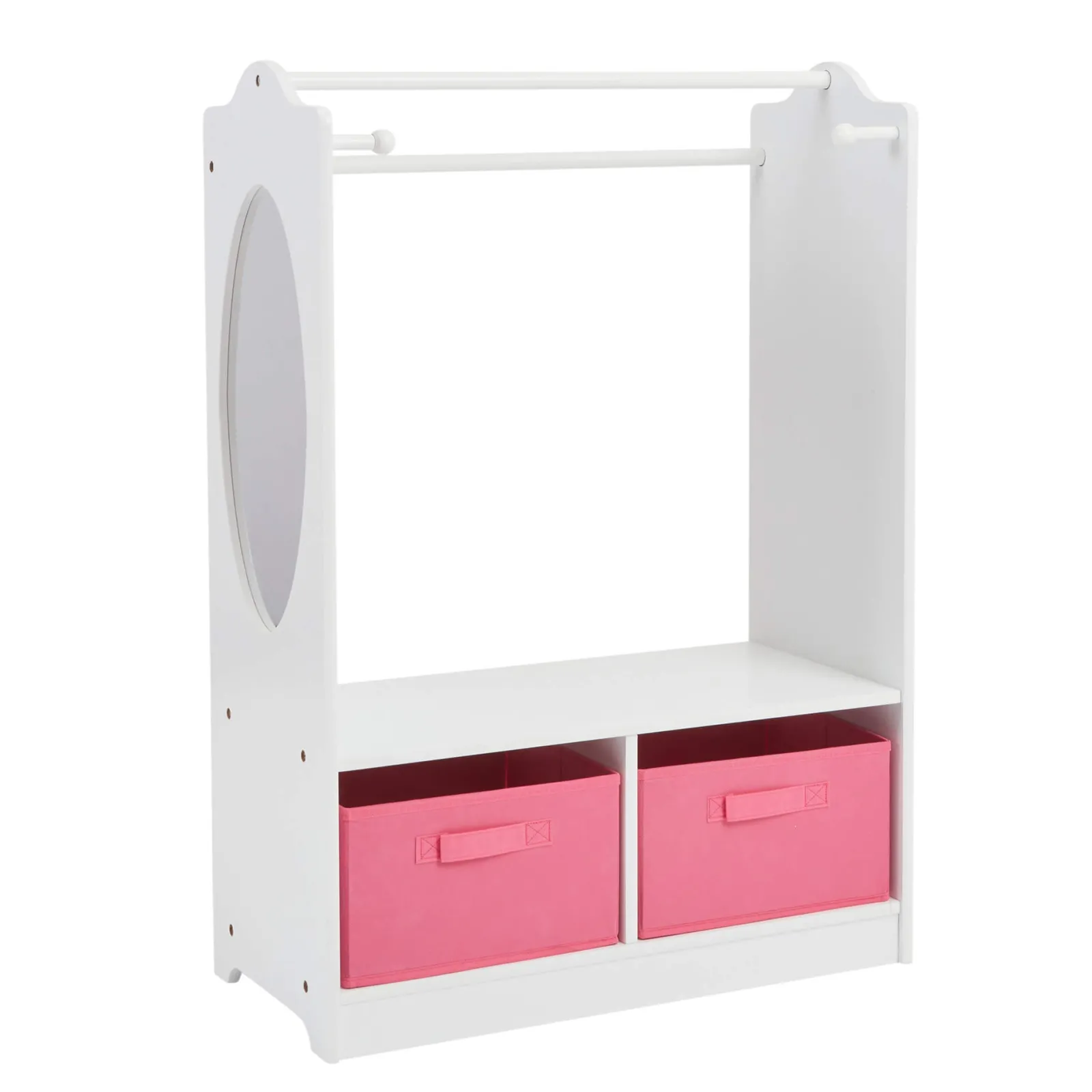 Little Helper Role Play Toys & Pretend Play | Montessori Toys & Products | Modern Montessori Wooden Children's Clothes Rail with Storage & Mirror | 90cm High | White & Pink