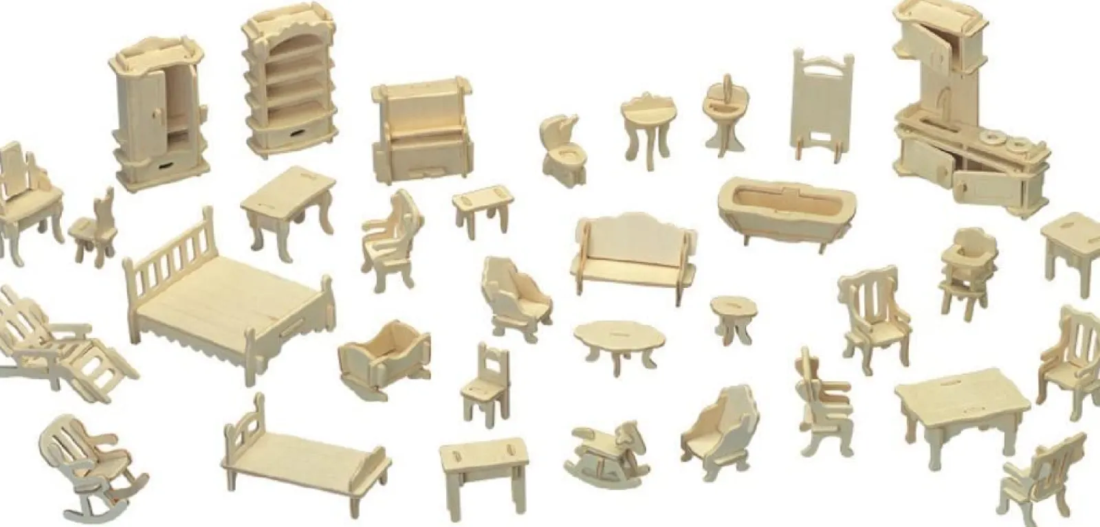 Little Helper Wooden Toys & Educational Toys | Role Play Toys & Pretend Play | Montessori 34 Piece Dollhouse Furniture Set | Self Assembly Fun | Natural