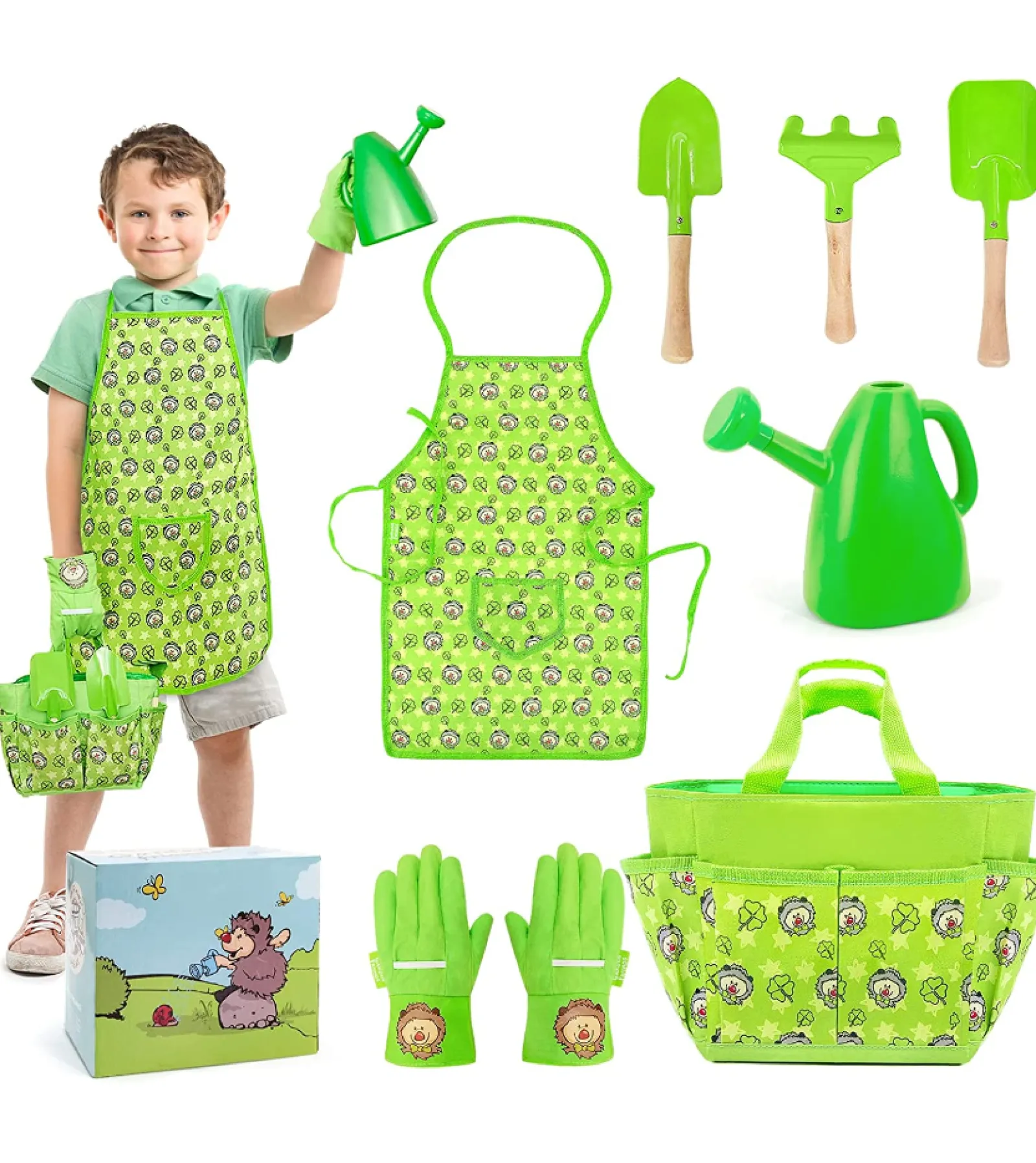 Little Helper Sand & Water Table & Sandpits & Mud Kitchens | Montessori 7 Piece Sand Pit Set & Garden Toy Tool Set | Apron | Can | Gloves | Tools | 3 years+