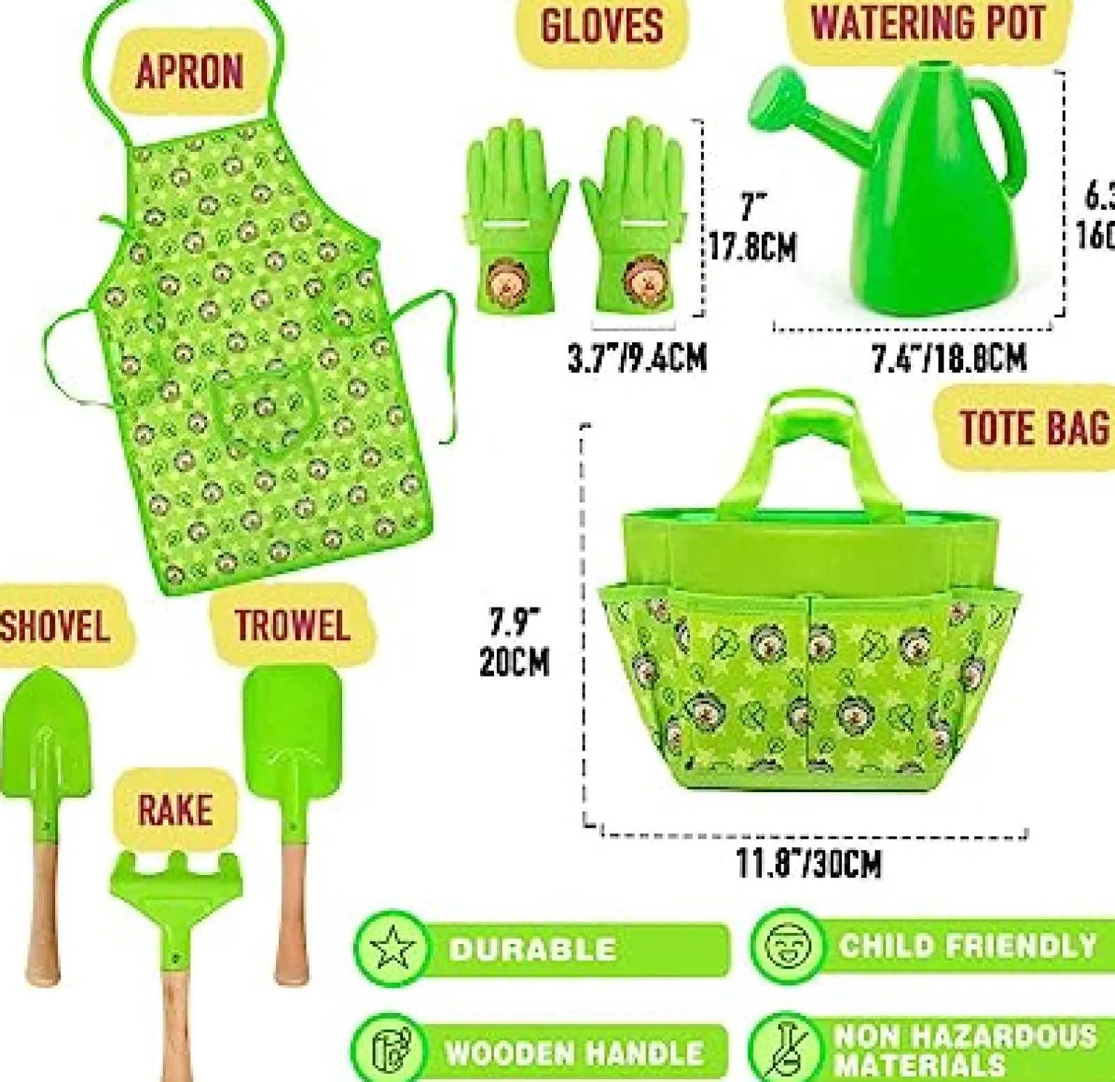 Little Helper Sand & Water Table & Sandpits & Mud Kitchens | Montessori 7 Piece Sand Pit Set & Garden Toy Tool Set | Apron | Can | Gloves | Tools | 3 years+