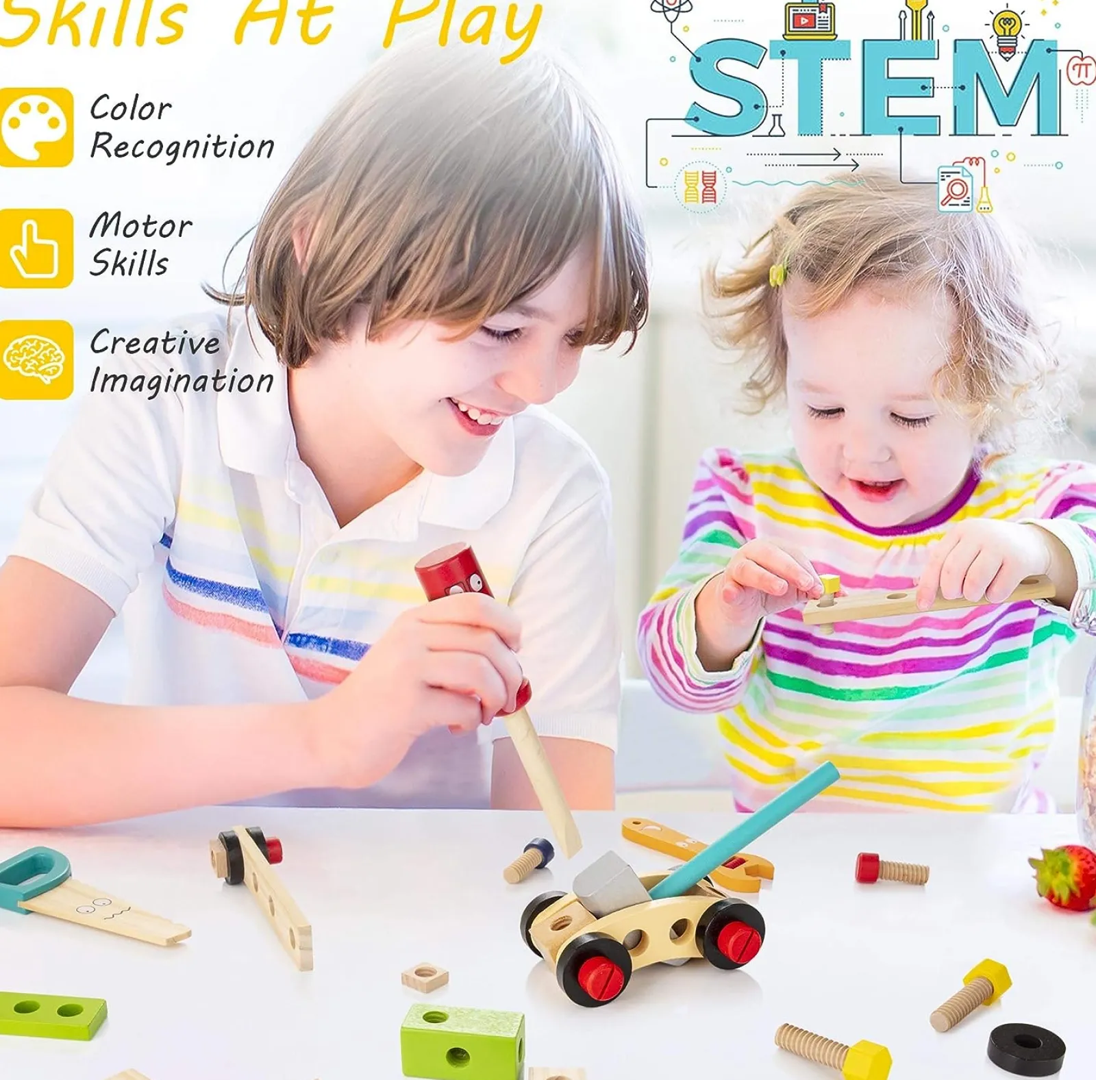 Little Helper Wooden Toys & Educational Toys | Role Play Toys & Pretend Play | Montessori 37 Piece Tool Set for Kids | Kids Toolbench | Wooden Toy