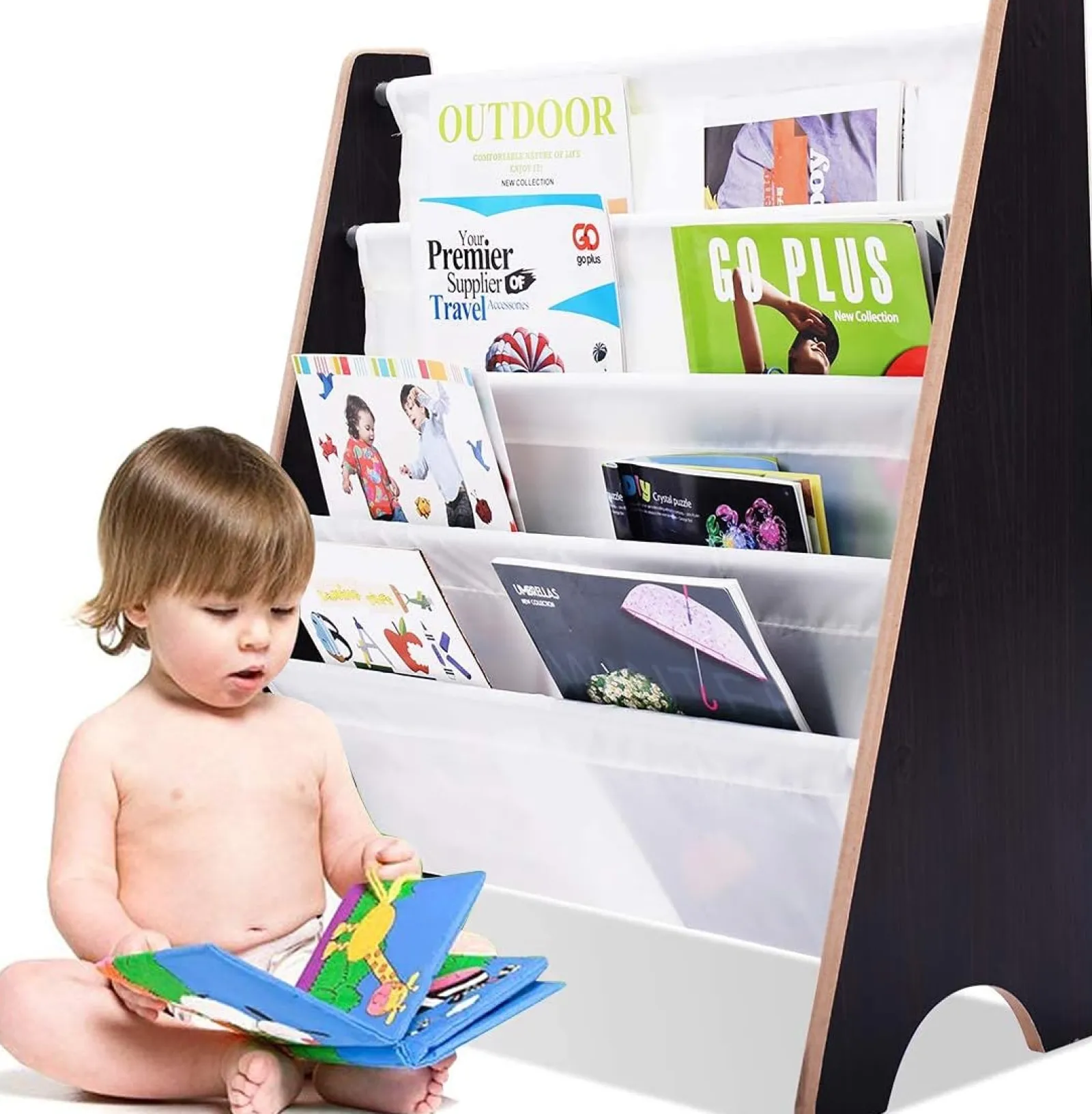 Little Helper Bookcases & Kids Bookshelves | Kids Bookcases & Kids Bookshelves | Montessori 4 Tier Sling BookCase | Childrens Bookcase | Kids Bookshelf | 2 Colours