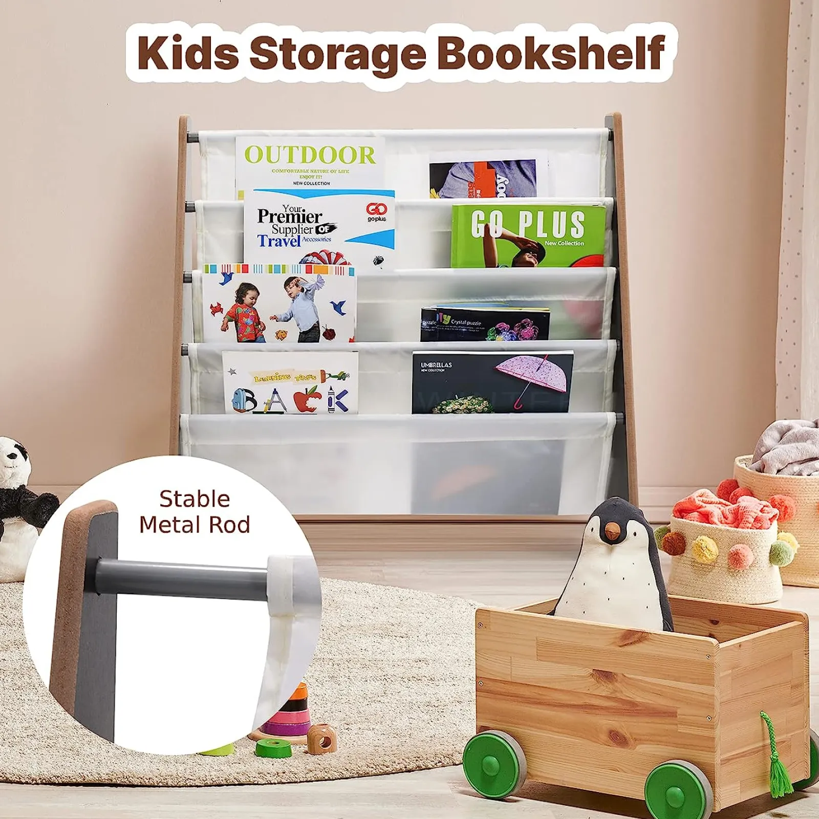 Little Helper Bookcases & Kids Bookshelves | Kids Bookcases & Kids Bookshelves | Montessori 4 Tier Sling BookCase | Childrens Bookcase | Kids Bookshelf | 2 Colours
