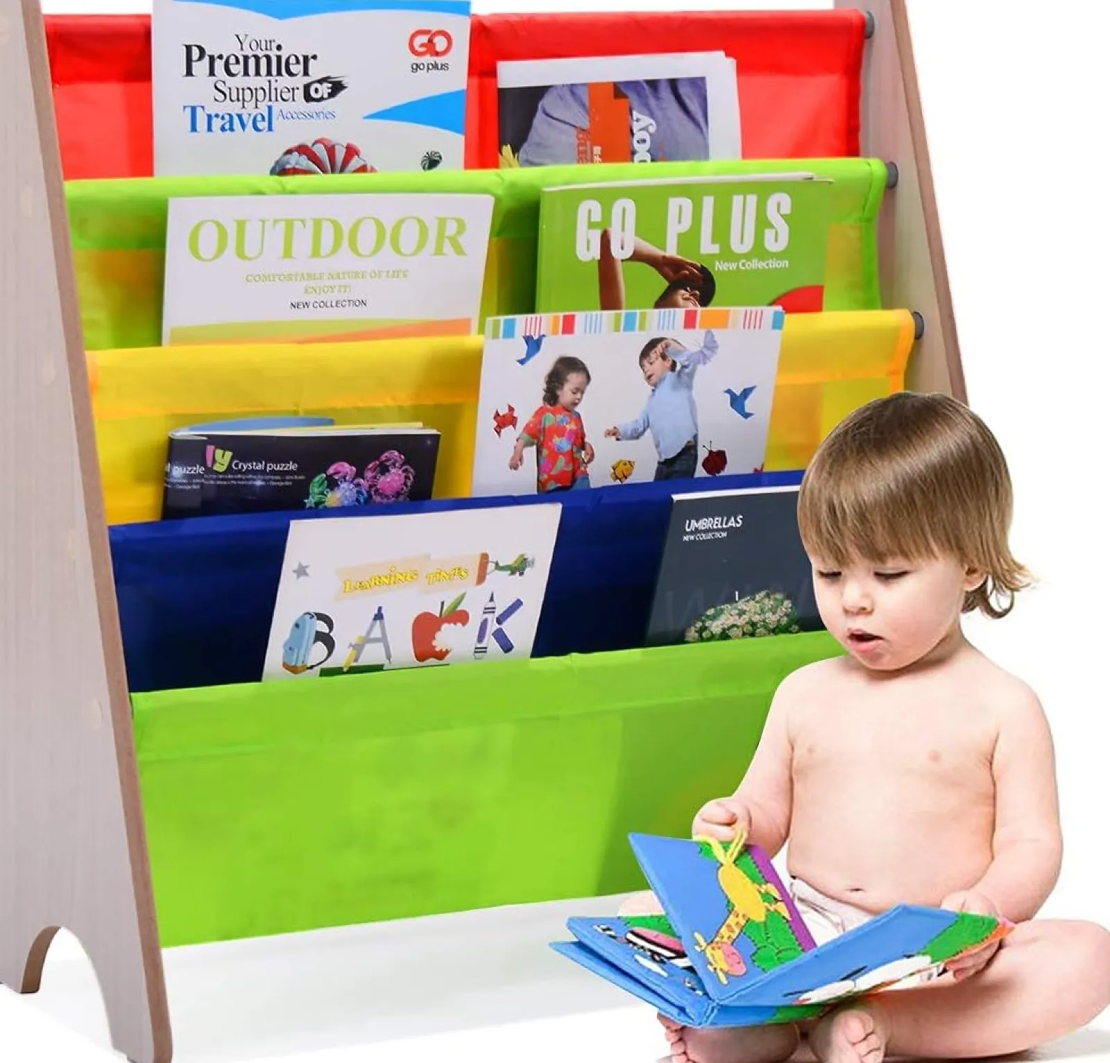 Little Helper Bookcases & Kids Bookshelves | Kids Bookcases & Kids Bookshelves | Montessori 4 Tier Sling BookCase | Childrens Bookcase | Kids Bookshelf | 2 Colours