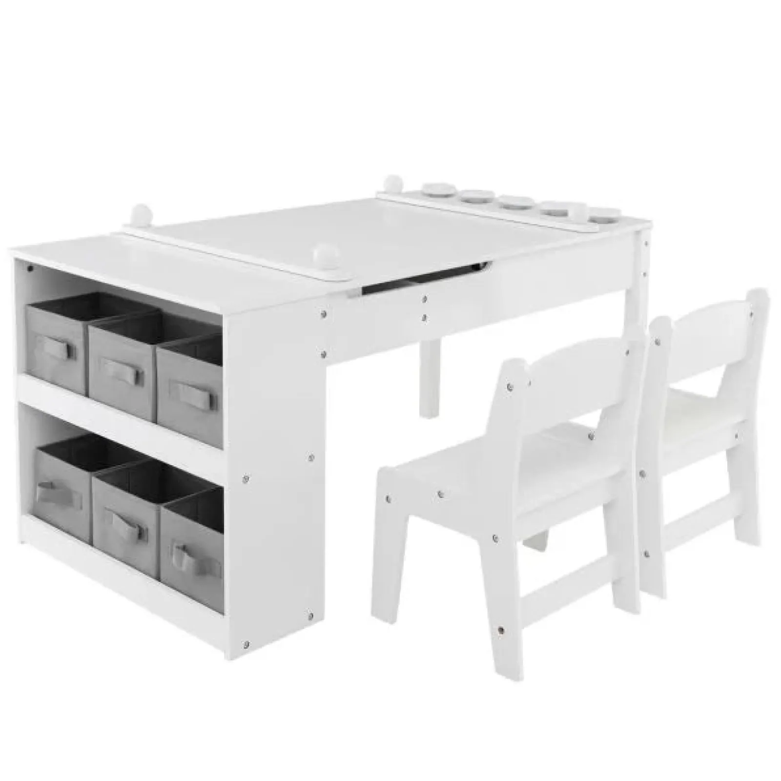 Little Helper Montessori Toys & Products | Easels & Accessories | Montessori Art Table & 2 Chairs Set | Easel | 6 Storage Boxes | Paper Roller | White