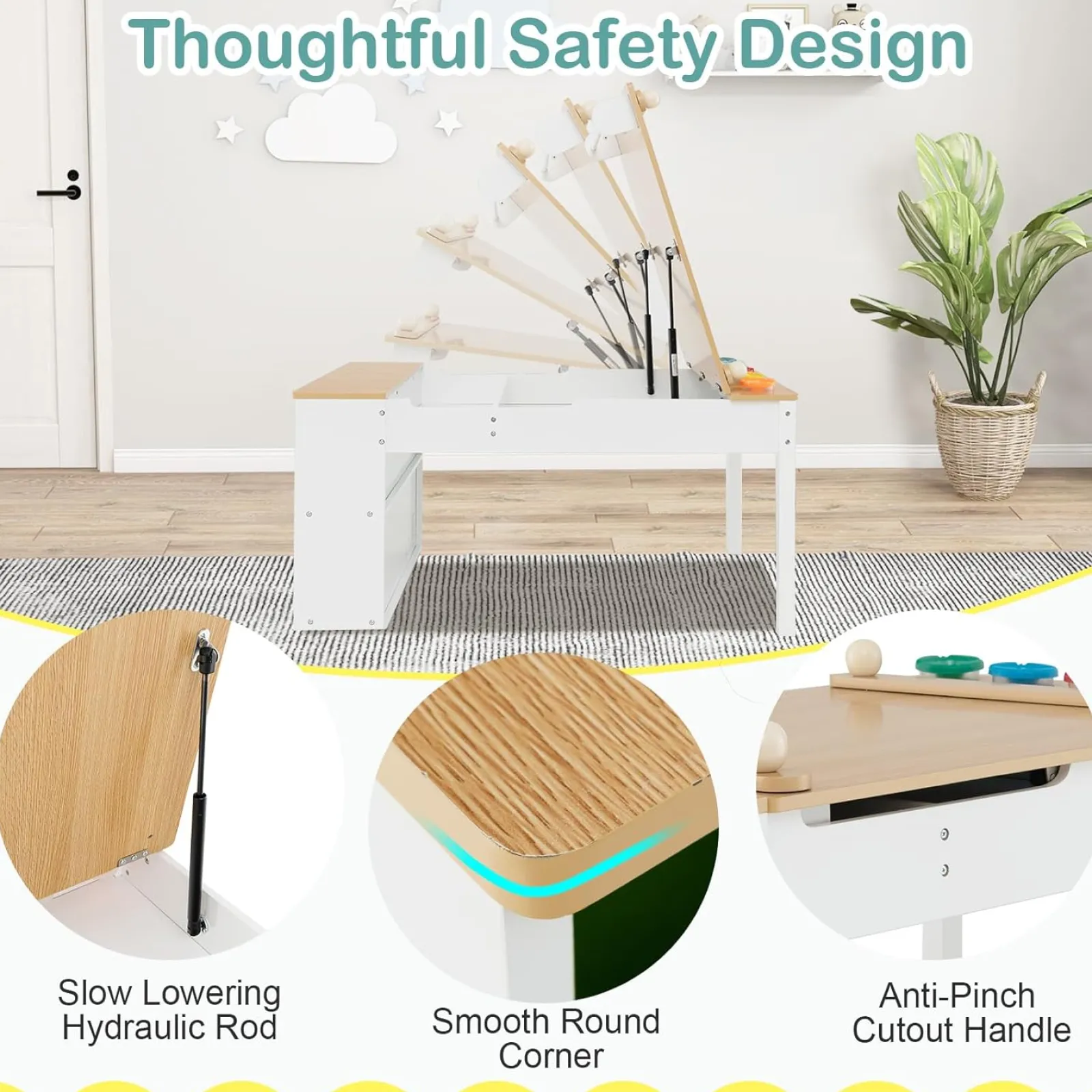 Little Helper Montessori Toys & Products | Easels & Accessories | Montessori Art Table & 2 Chairs Set | Easel | 6 Storage Boxes | Paper Roller | White | Multi Drawers