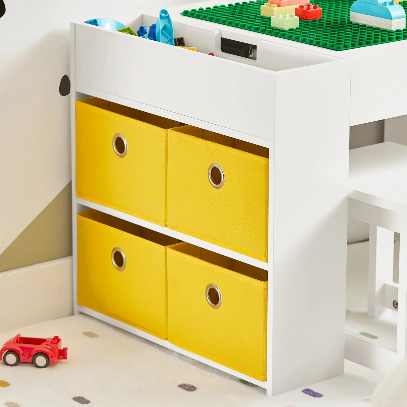 Little Helper Montessori Toys & Products | Easels & Accessories | Montessori Art Table & 2 Stools Set | 8 Storage Boxes | Reversible Lego Table for Desk | White | 3 Years+