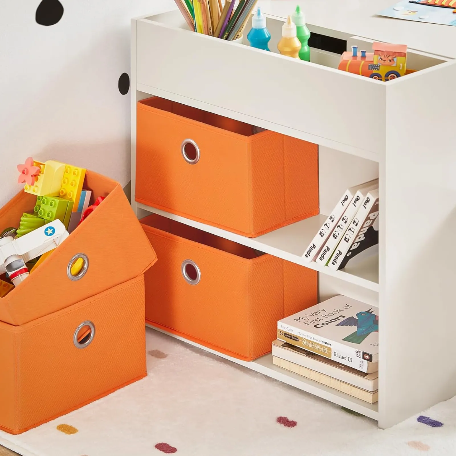 Little Helper Montessori Toys & Products | Easels & Accessories | Montessori Art Table & 2 Stools Set | 8 Storage Boxes | Reversible Lego Table for Desk | White | 3 Years+