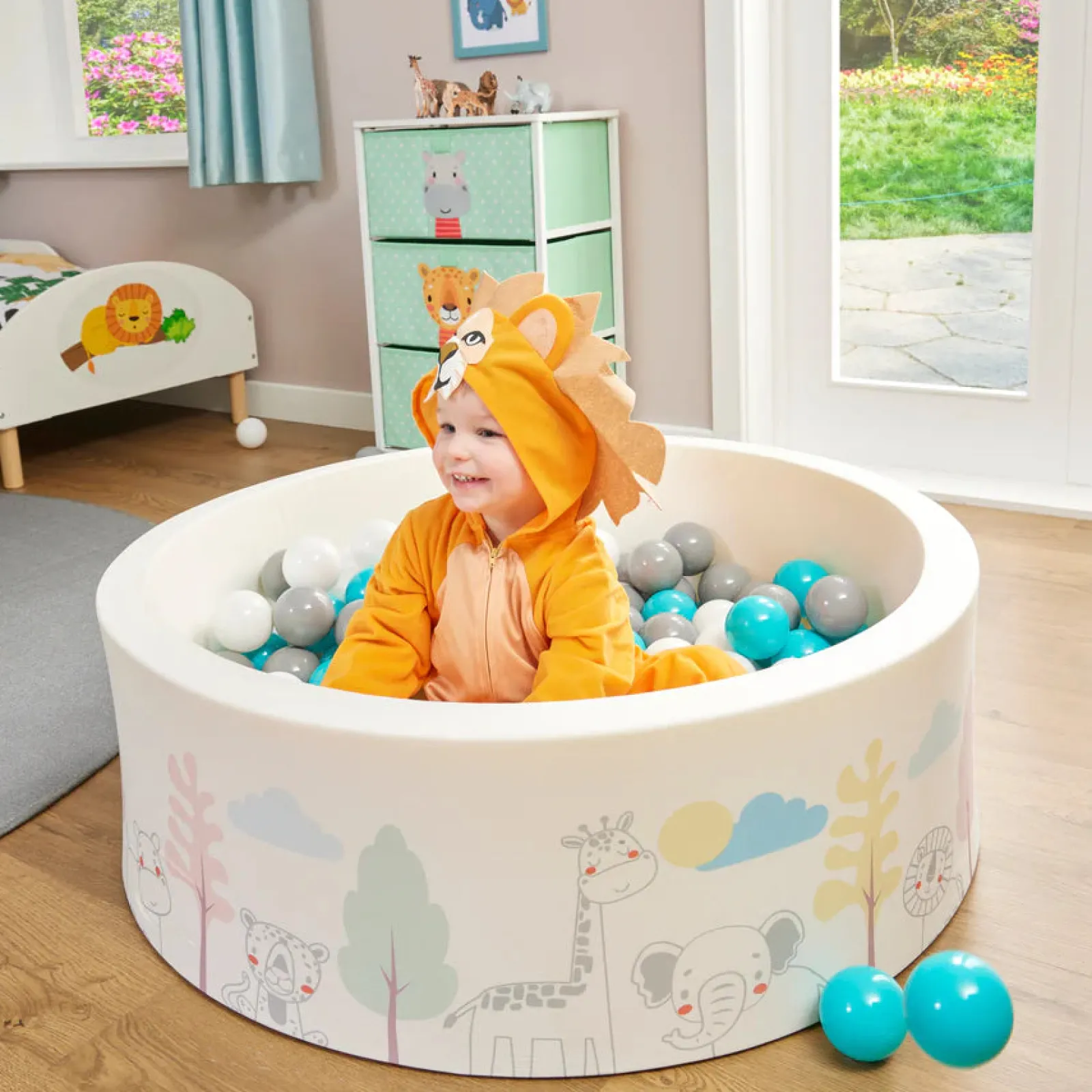 Little Helper Montessori Toys & Products | Ball Pits & Ball Pools | Montessori Ball Pit | Ball Pool | Thick Inner Floor Mat | 200 FREE balls | 90 x 90 x 30cm | Safari Animals