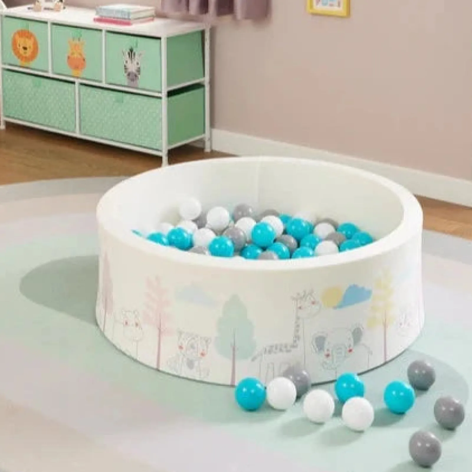 Little Helper Montessori Toys & Products | Ball Pits & Ball Pools | Montessori Ball Pit | Ball Pool | Thick Inner Floor Mat | 200 FREE balls | 90 x 90 x 30cm | Safari Animals
