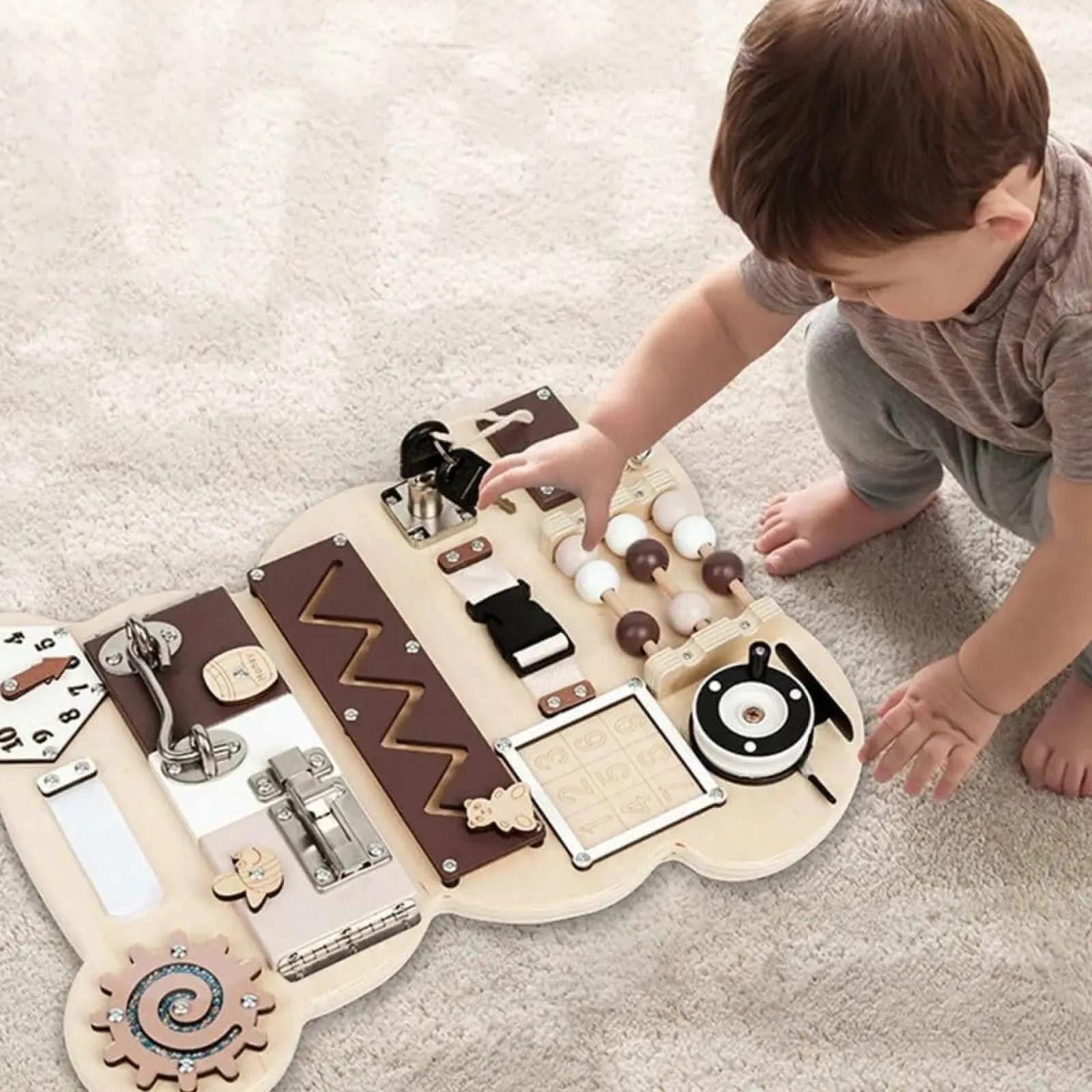 Little Helper Wooden Toys & Educational Toys | Toys | Montessori Busy Board | Toddler Activity Board | Educational Wooden Toy | Fidget Toy | Bear | 12m+
