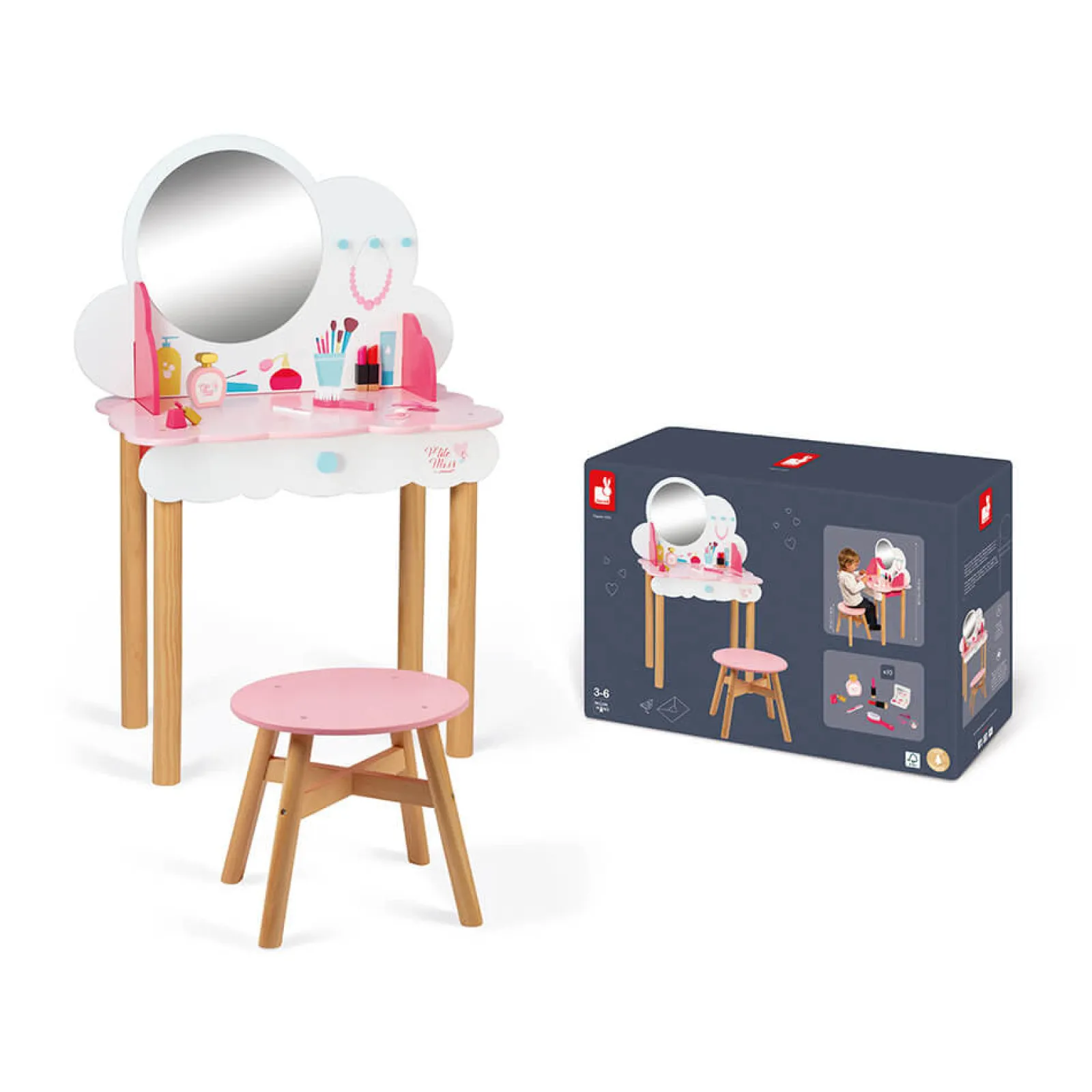Little Helper Wooden Toys & Educational Toys | Role Play Toys & Pretend Play | Montessori Childrens Dressing Table | Vanity Unit | Role Play Toys | Mirror | Stool | Accessories