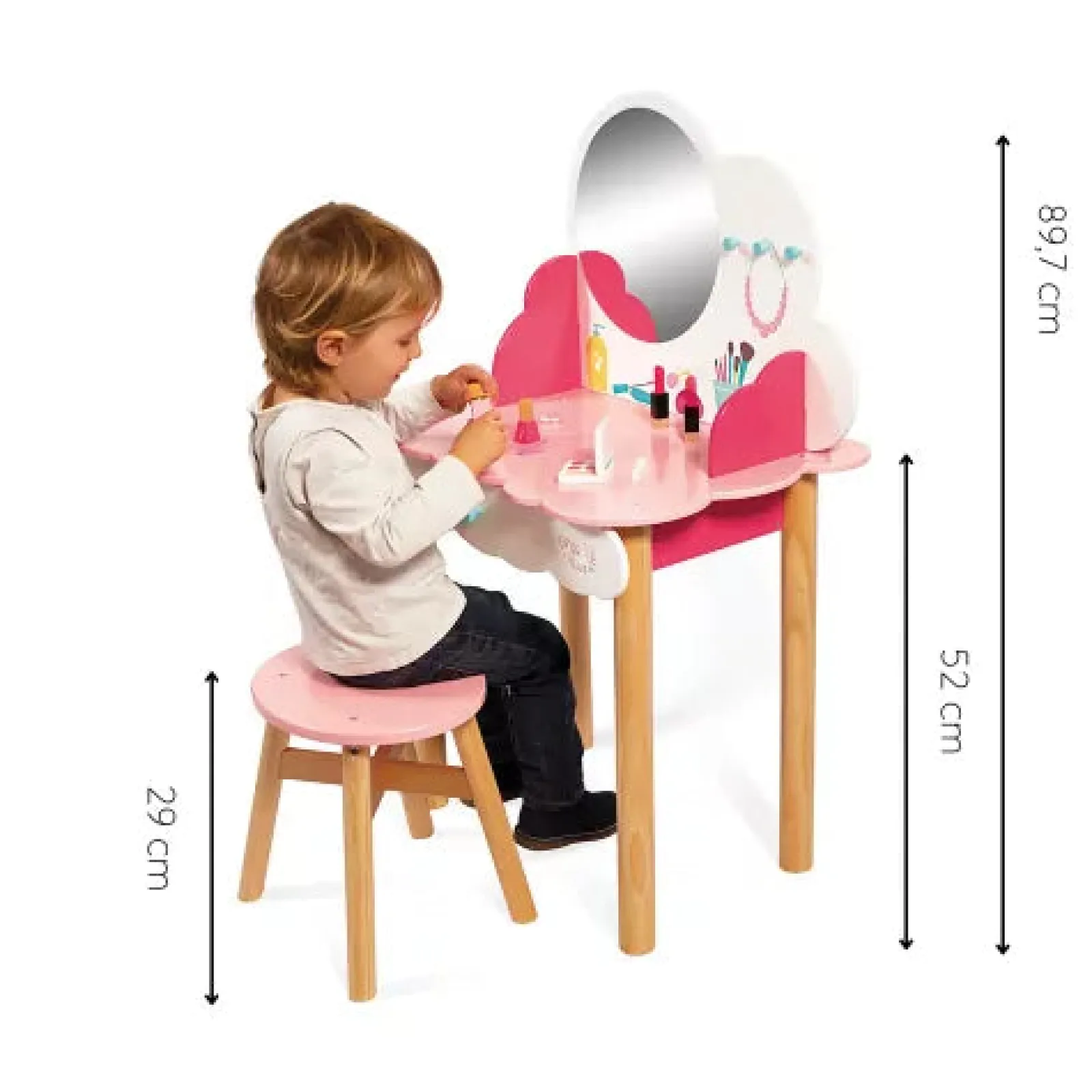 Little Helper Wooden Toys & Educational Toys | Role Play Toys & Pretend Play | Montessori Childrens Dressing Table | Vanity Unit | Role Play Toys | Mirror | Stool | Accessories