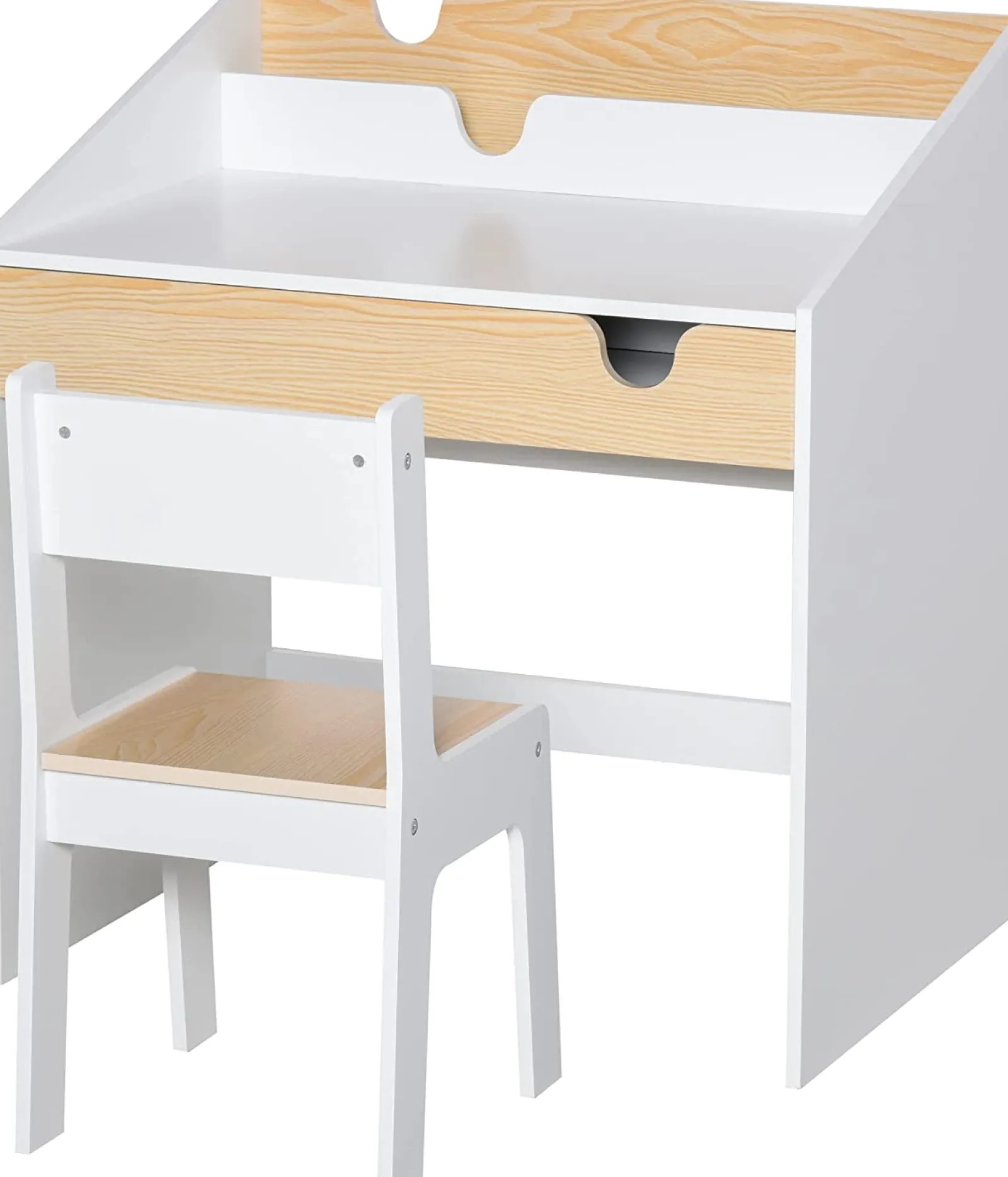Little Helper Montessori Toys & Products | Table & Chairs (wooden) | Montessori Children's Homework Desk | Bookshelf | Storage & Chair | Natural & White | 3-8 Years