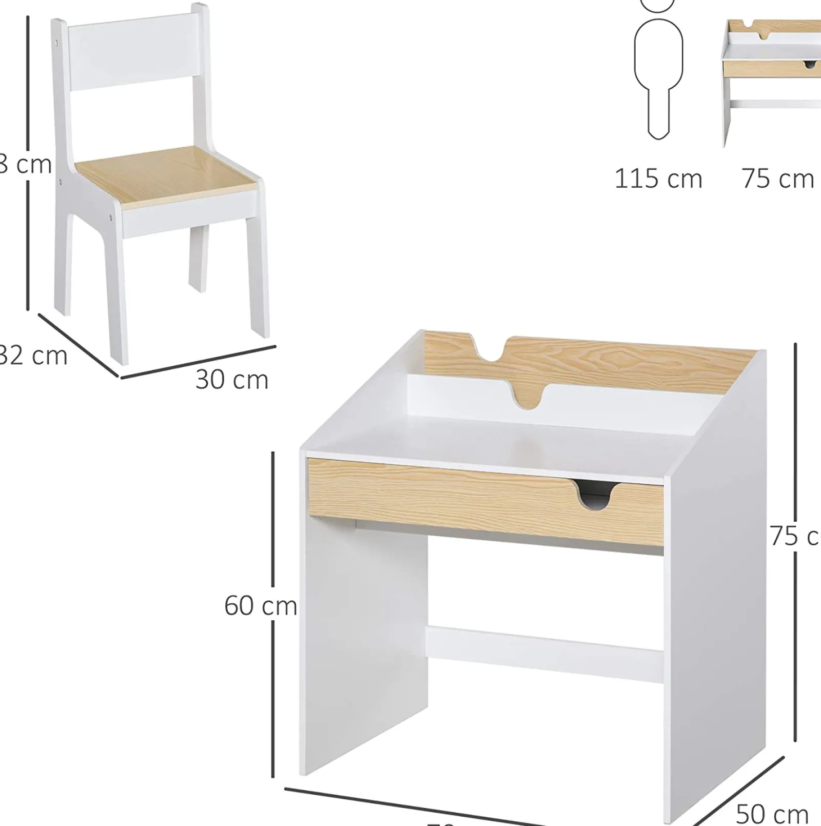 Little Helper Montessori Toys & Products | Table & Chairs (wooden) | Montessori Children's Homework Desk | Bookshelf | Storage & Chair | Natural & White | 3-8 Years