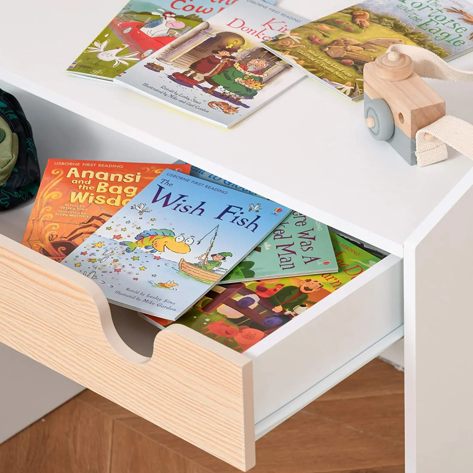 Little Helper Montessori Toys & Products | Table & Chairs (wooden) | Montessori Children's Homework Desk | Bookshelf | Storage & Chair | Natural & White | 3-8 Years