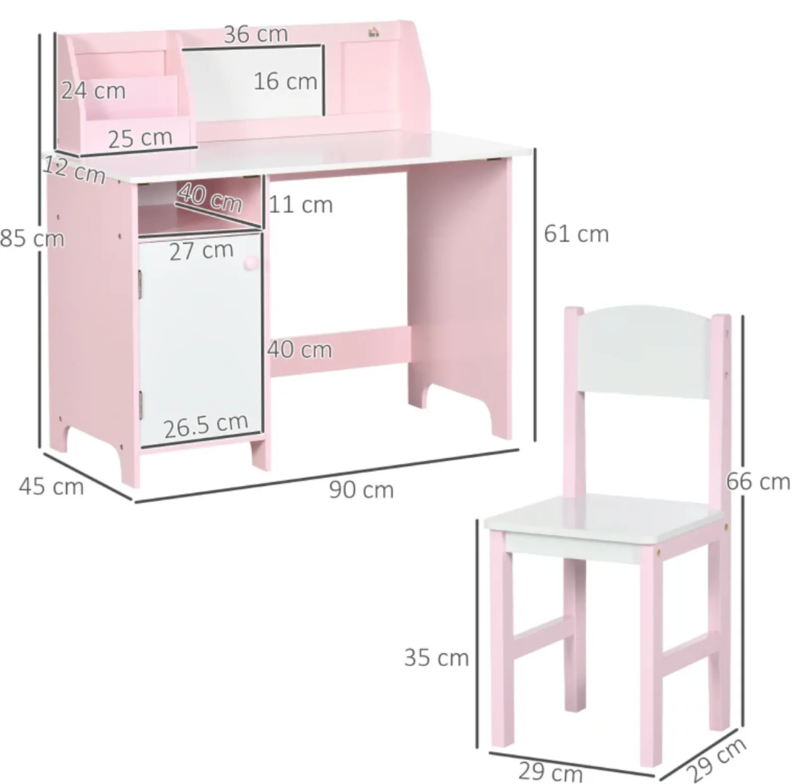 Little Helper Montessori Toys & Products | Table & Chairs (wooden) | Montessori Children's Homework Desk | Bookshelf | Storage & Chair | Pink & White | 3-8 Years