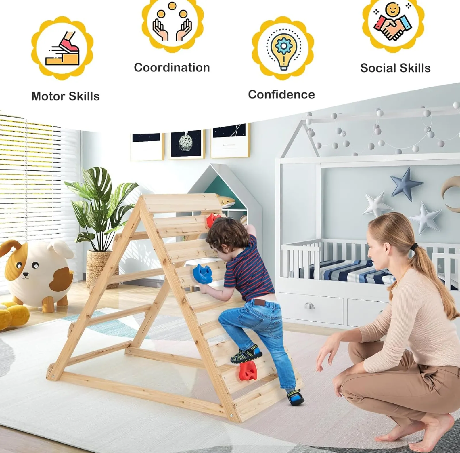 Little Helper Kids Climbing Frames & Activity Toys | Activity Toys | Montessori Climbing Frame | Pikler Triangle | Eco Wooden Toddler Climbing Wall & Den | 3-8 Years