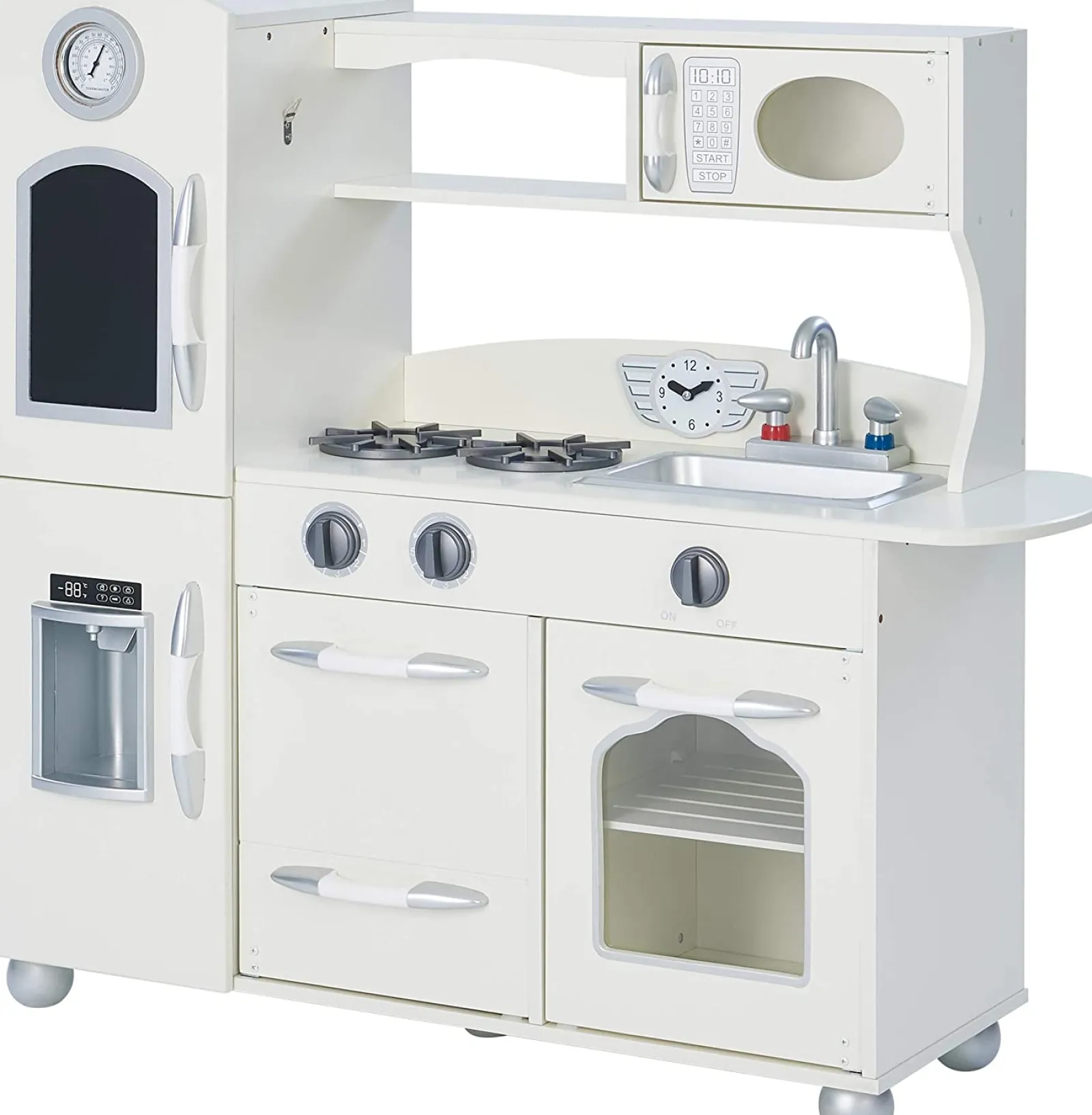 Little Helper Wooden Toys & Educational Toys | Toy Kitchens | Montessori Deluce Design Wooden Toy Kitchen with Realistic Accessories & Pretend Ice | White