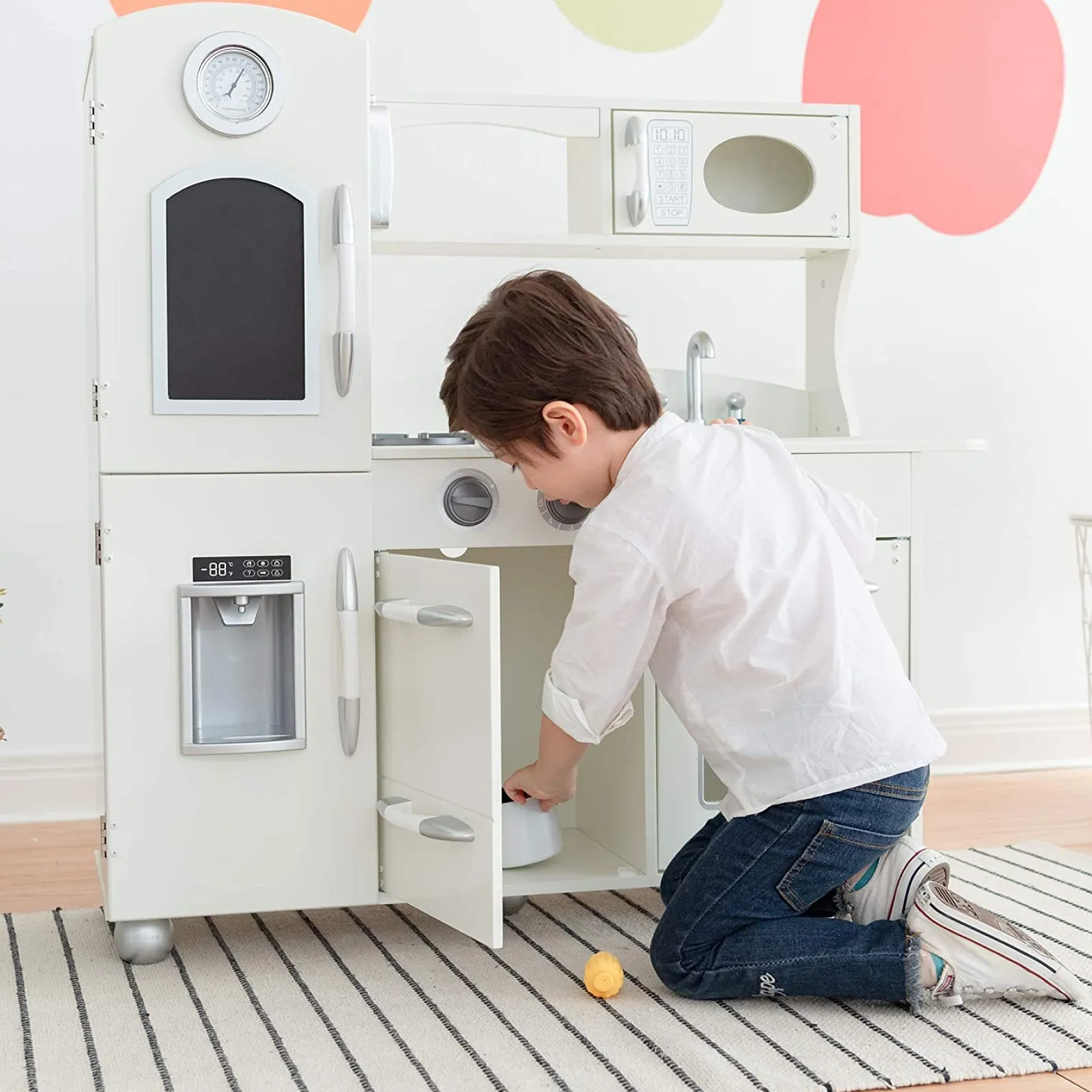 Little Helper Wooden Toys & Educational Toys | Toy Kitchens | Montessori Deluce Design Wooden Toy Kitchen with Realistic Accessories & Pretend Ice | White