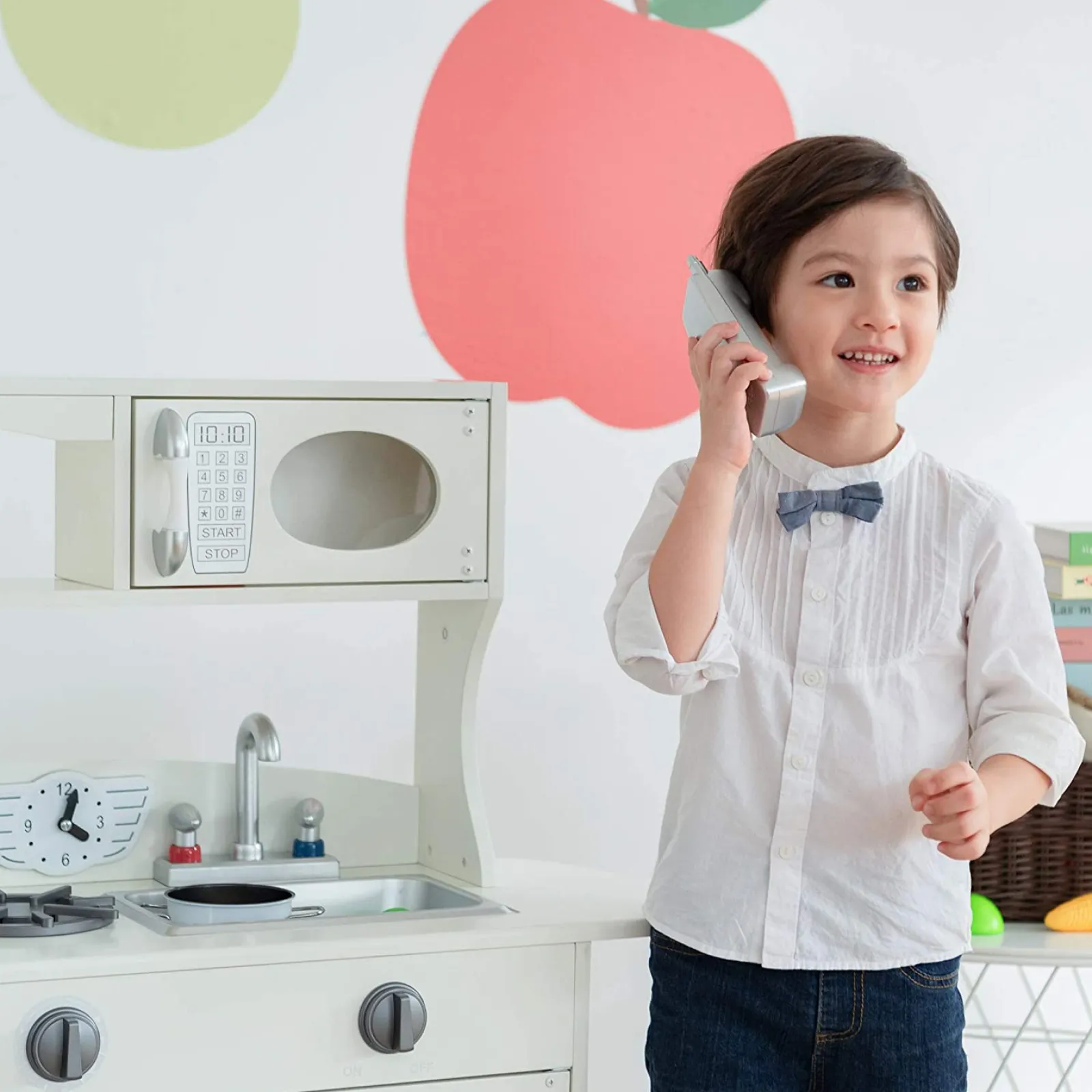 Little Helper Wooden Toys & Educational Toys | Toy Kitchens | Montessori Deluce Design Wooden Toy Kitchen with Realistic Accessories & Pretend Ice | White