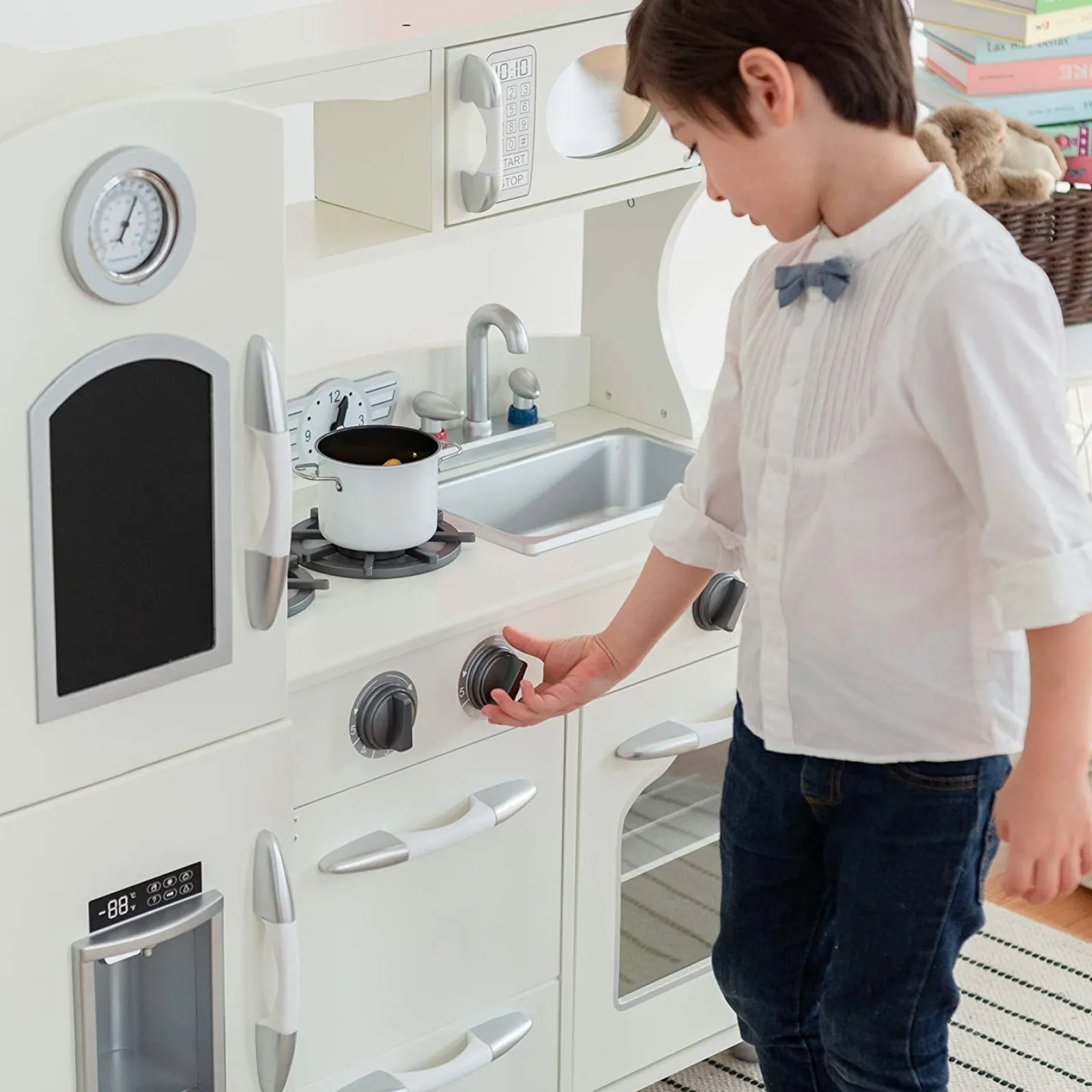 Little Helper Wooden Toys & Educational Toys | Toy Kitchens | Montessori Deluce Design Wooden Toy Kitchen with Realistic Accessories & Pretend Ice | White