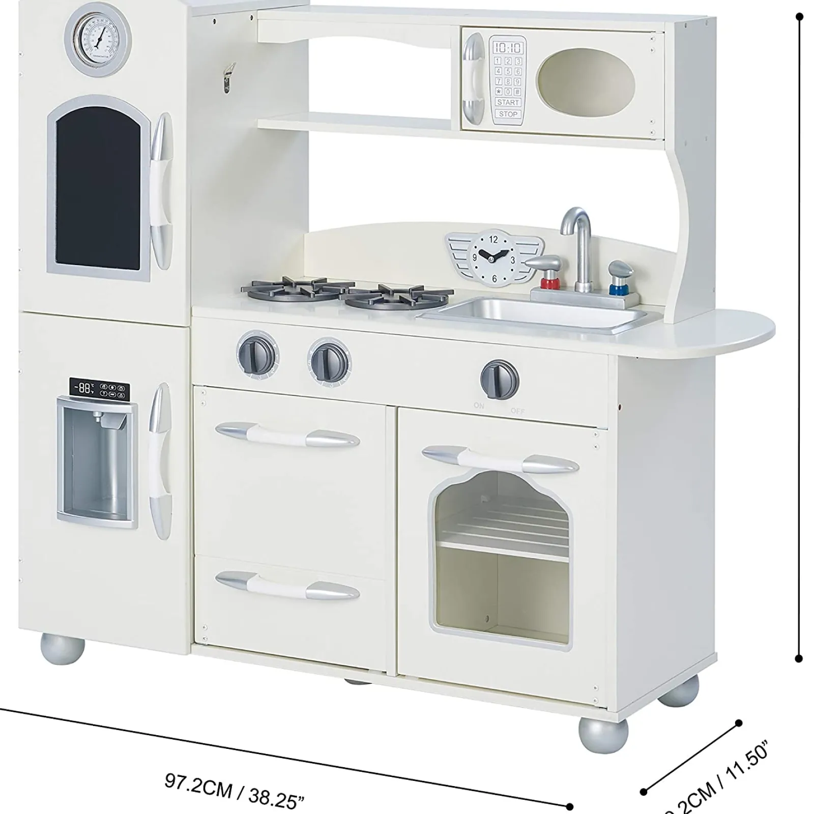 Little Helper Wooden Toys & Educational Toys | Toy Kitchens | Montessori Deluce Design Wooden Toy Kitchen with Realistic Accessories & Pretend Ice | White