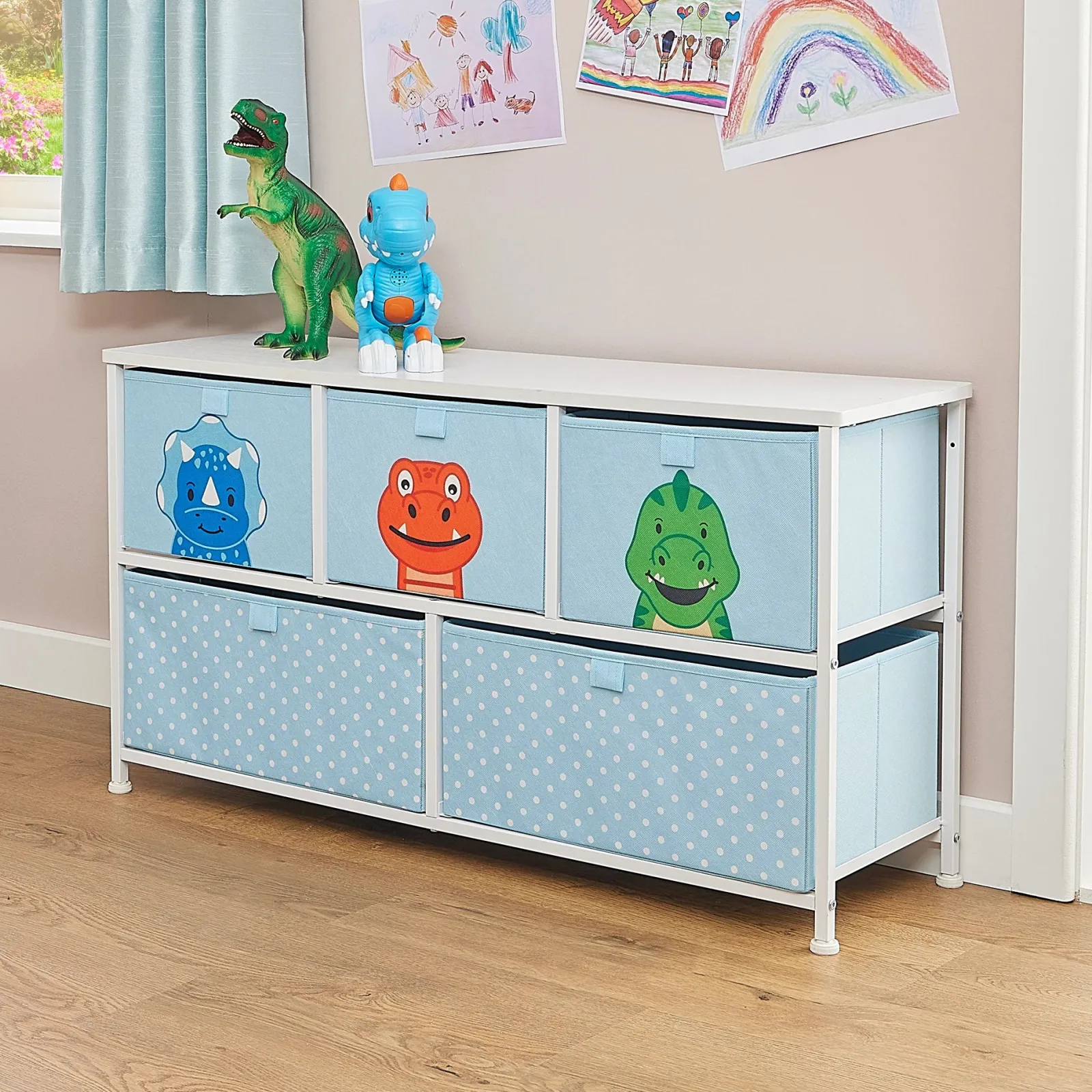 Little Helper Toy Storage Units | Toy Storage Units | Montessori Dinosaur Toy Storage with Large Drawers | Children's Toy Box | Bench Seat