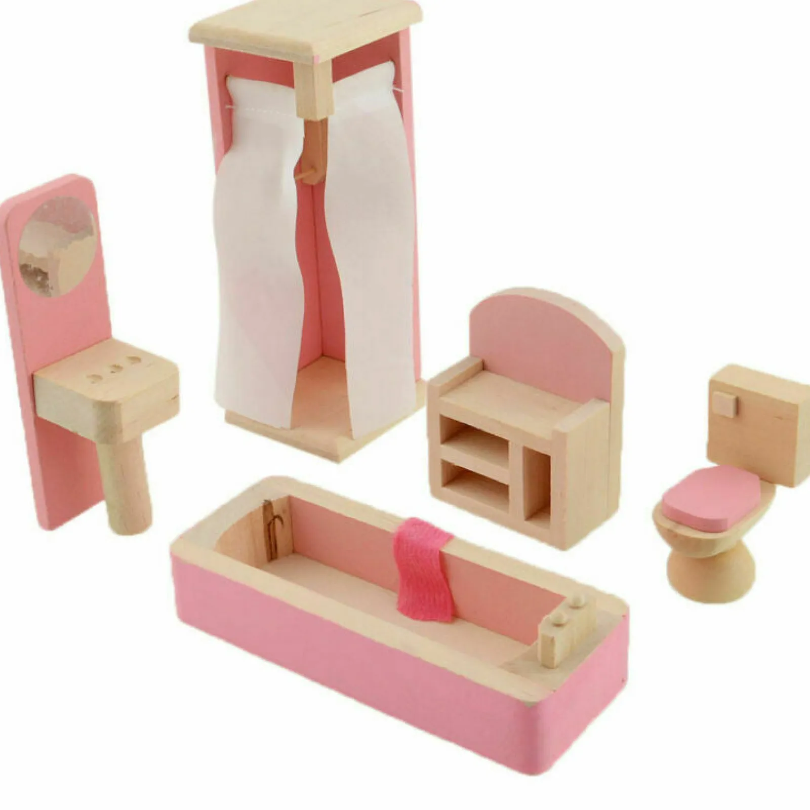 Little Helper Wooden Toys & Educational Toys | Role Play Toys & Pretend Play | Montessori Dollhouse Furniture Sets | Natural & Pink | Choice of Room Sets