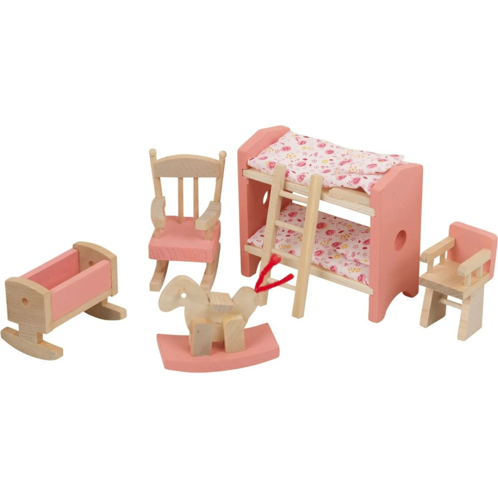 Little Helper Wooden Toys & Educational Toys | Role Play Toys & Pretend Play | Montessori Dollhouse Furniture Sets | Natural & Pink | Choice of Room Sets