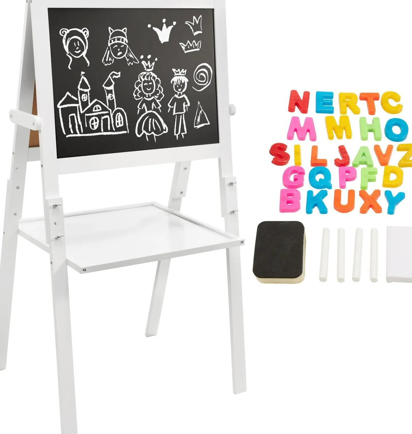 Little Helper Kids Arts & Crafts & Accessories | Easels & Accessories | Montessori Double Sided Wooden Easel | Magnetic | Whiteboard, Magnets & Chalk | White | 98cm high