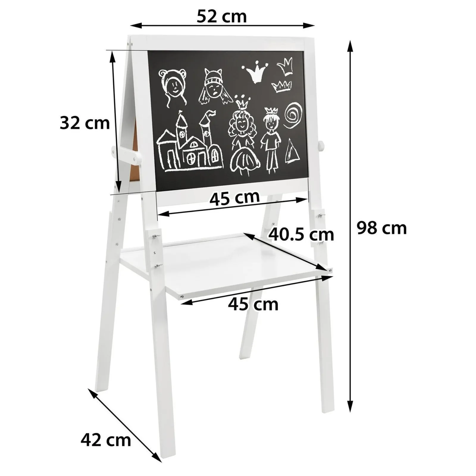 Little Helper Kids Arts & Crafts & Accessories | Easels & Accessories | Montessori Double Sided Wooden Easel | Magnetic | Whiteboard, Magnets & Chalk | White | 98cm high