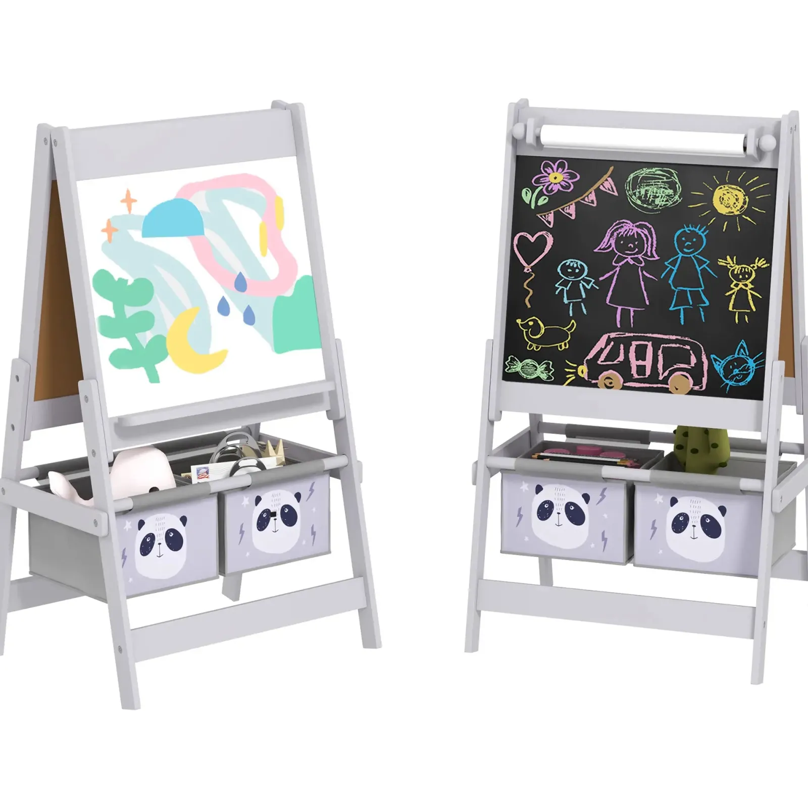 Little Helper Easels & Accessories | Kids Easels & Accessories | Montessori Easel | Double Sided Whiteboard & Chalkboard Painting Easel with Paper Roll | 2 Storage Boxes | Earl Grey