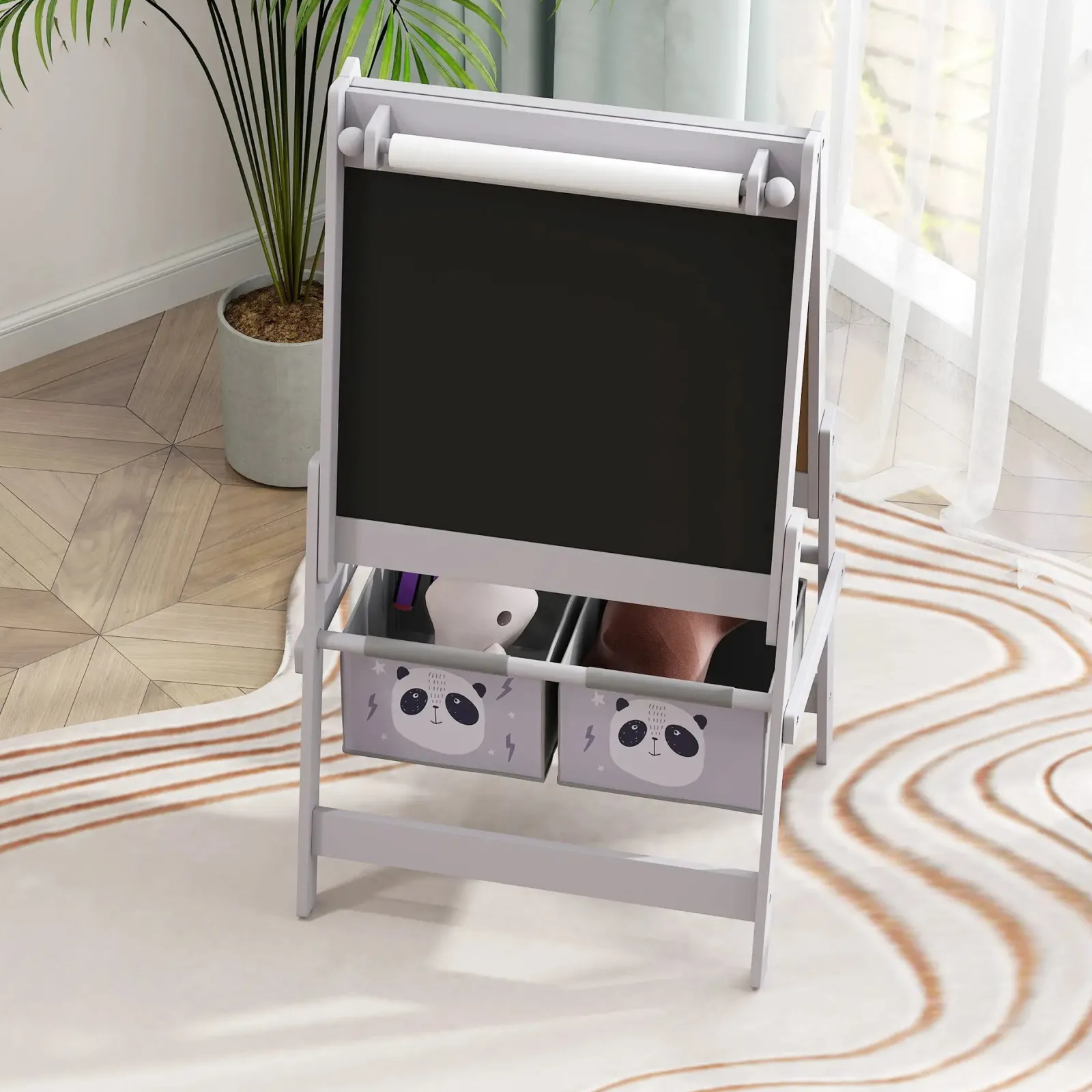 Little Helper Easels & Accessories | Kids Easels & Accessories | Montessori Easel | Double Sided Whiteboard & Chalkboard Painting Easel with Paper Roll | 2 Storage Boxes | Earl Grey