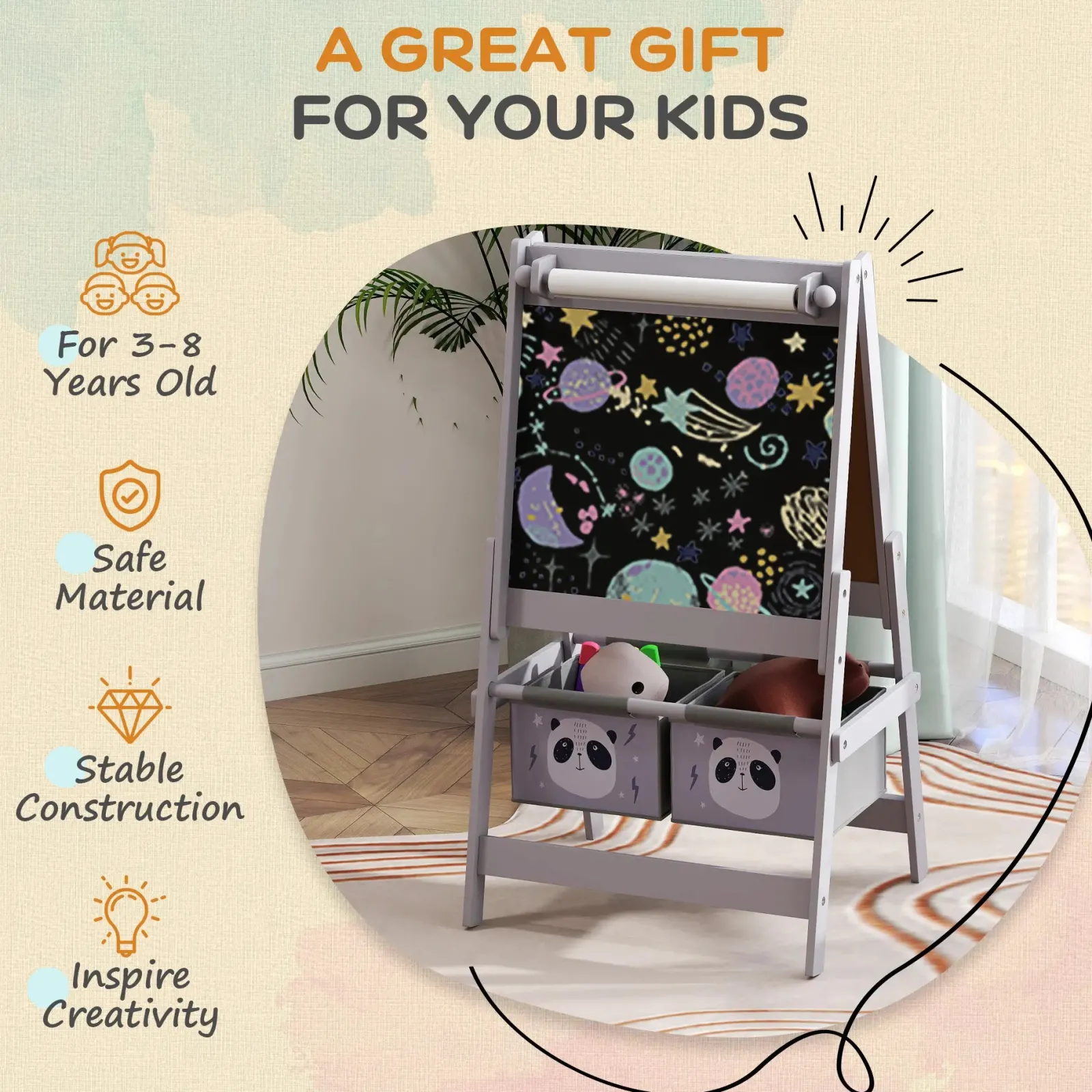 Little Helper Easels & Accessories | Kids Easels & Accessories | Montessori Easel | Double Sided Whiteboard & Chalkboard Painting Easel with Paper Roll | 2 Storage Boxes | Earl Grey