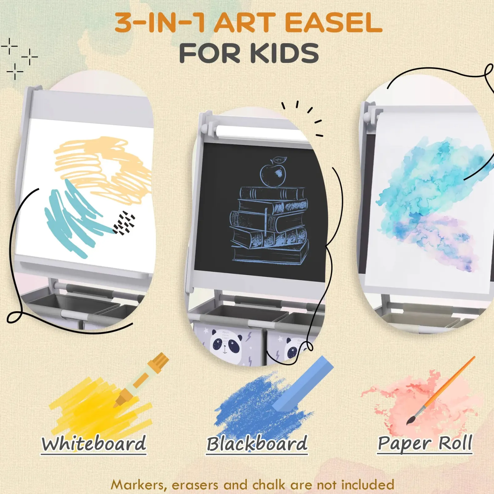 Little Helper Easels & Accessories | Kids Easels & Accessories | Montessori Easel | Double Sided Whiteboard & Chalkboard Painting Easel with Paper Roll | 2 Storage Boxes | Earl Grey