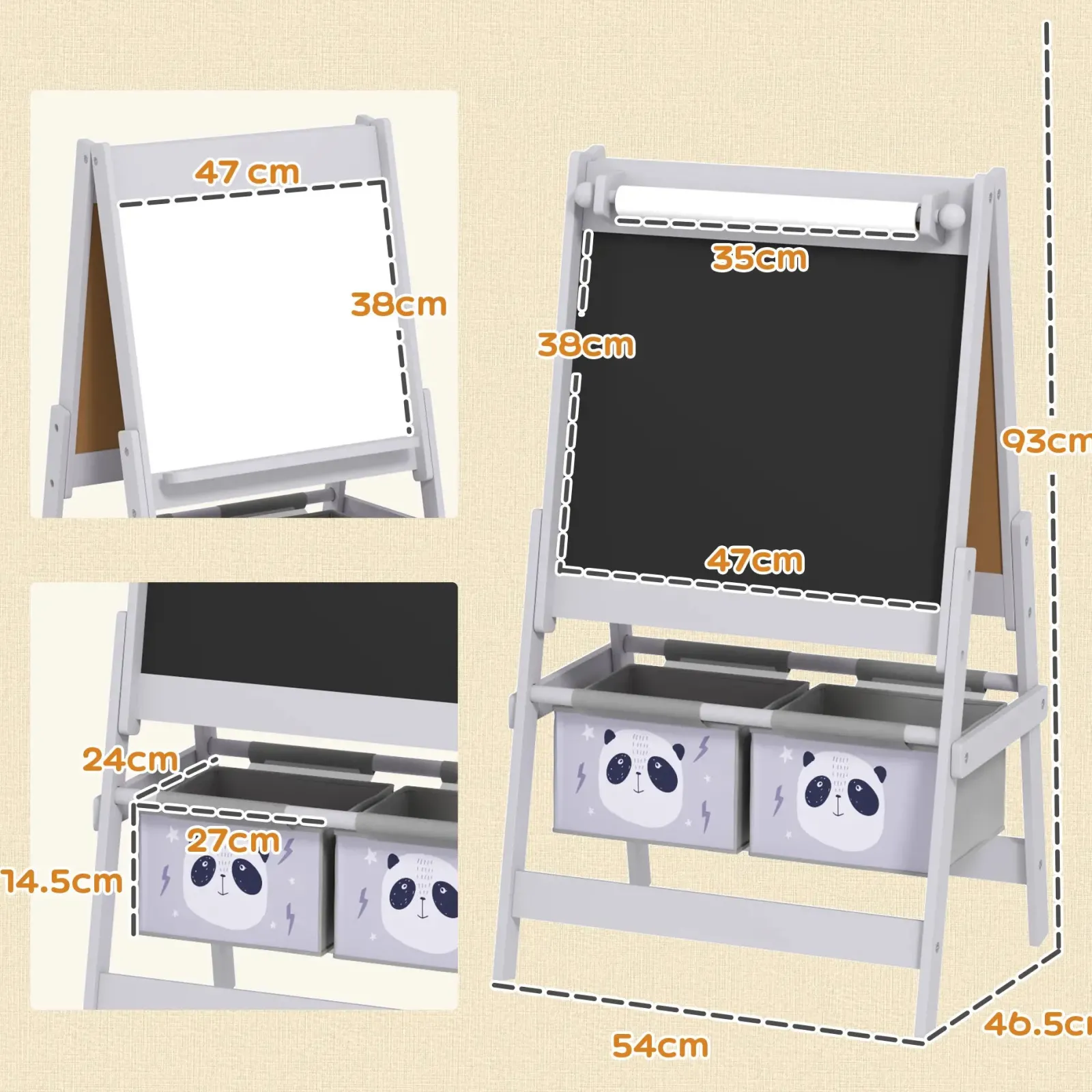 Little Helper Easels & Accessories | Kids Easels & Accessories | Montessori Easel | Double Sided Whiteboard & Chalkboard Painting Easel with Paper Roll | 2 Storage Boxes | Earl Grey